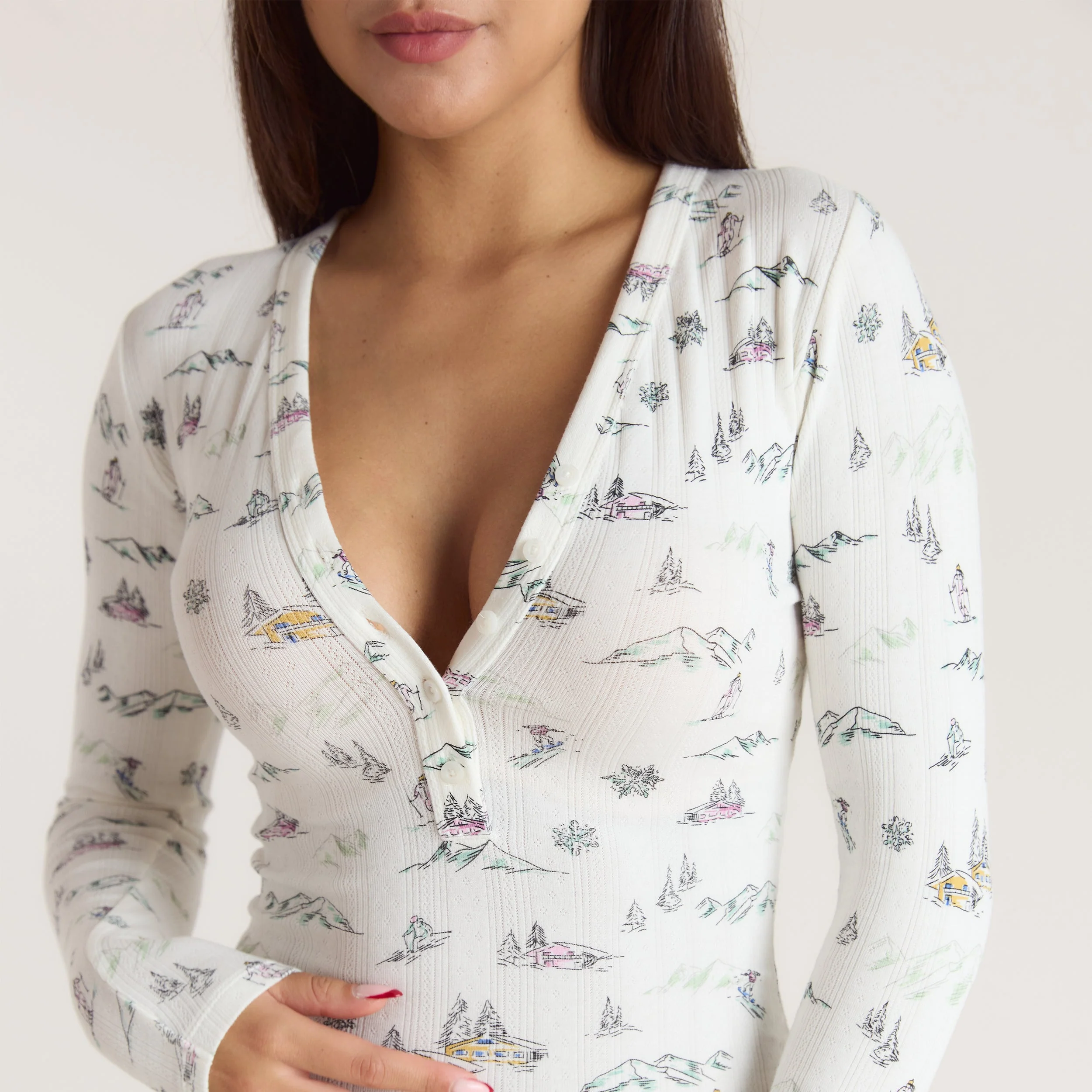 Alpine Dreams Pointelle Romper - Ski Print - Image 4