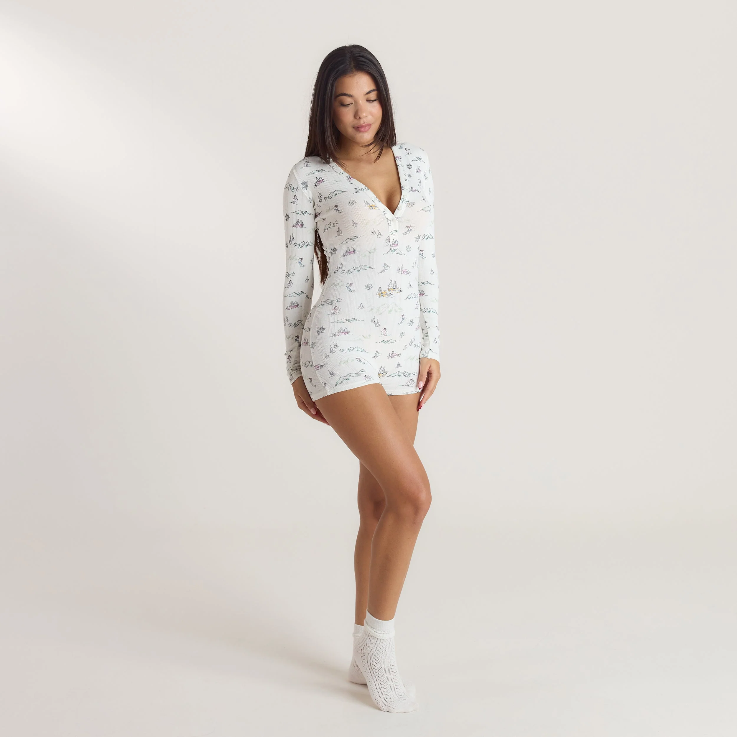 Alpine Dreams Pointelle Romper - Ski Print - Image 6