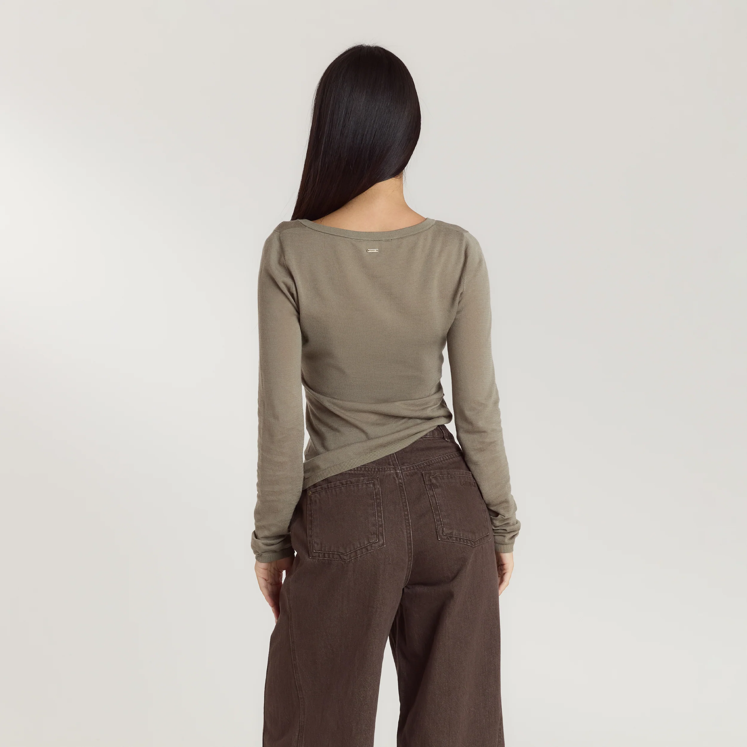Asymmetric Fine Knit Top - Thyme - Image 2