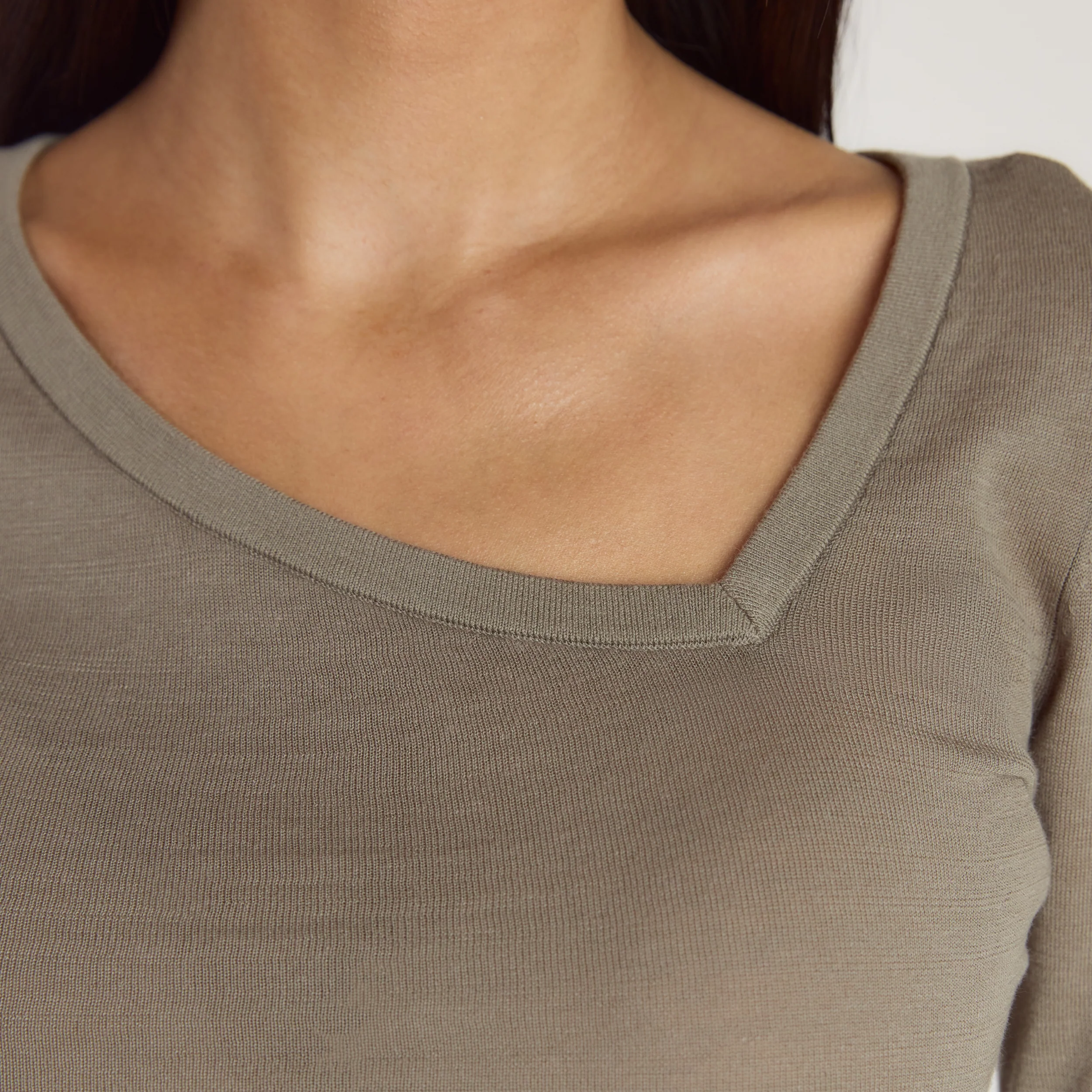 Asymmetric Fine Knit Top - Thyme - Image 4