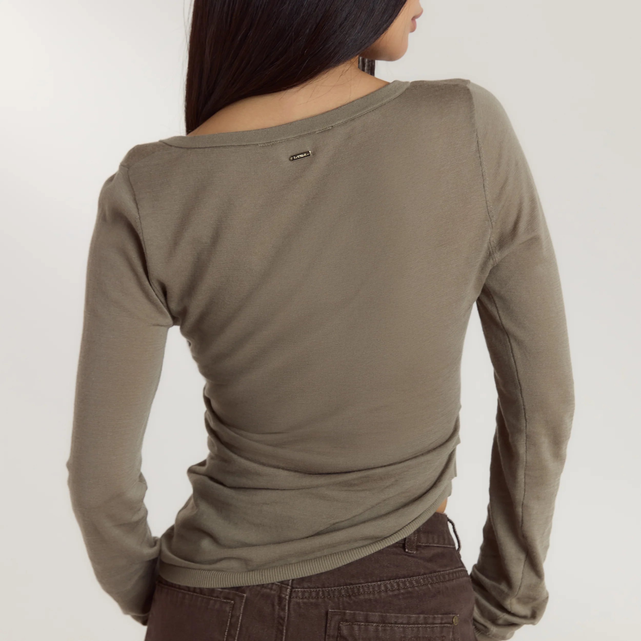 Asymmetric Fine Knit Top - Thyme - Image 6