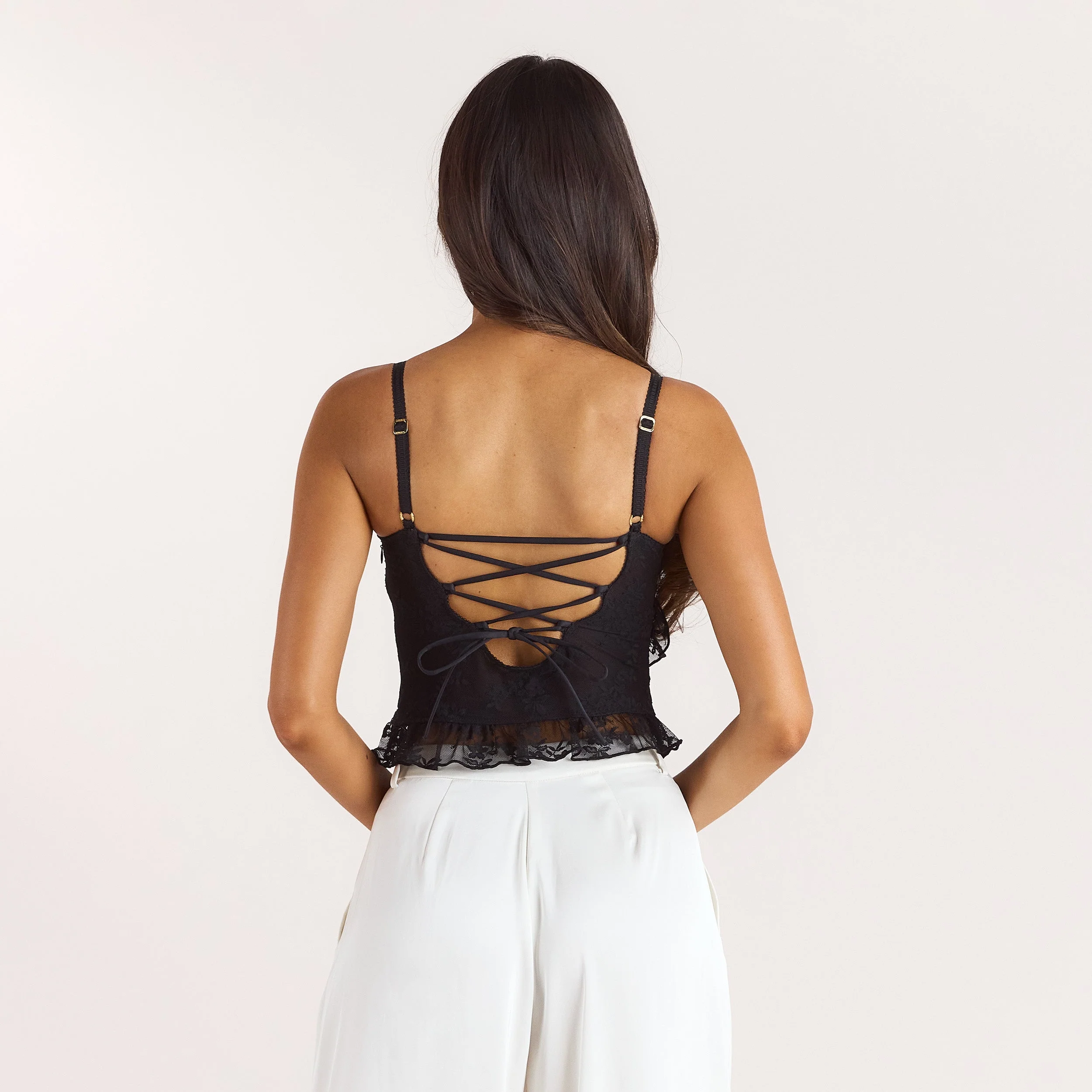 Asymmetric Lace Cami Top - Black - Image 3