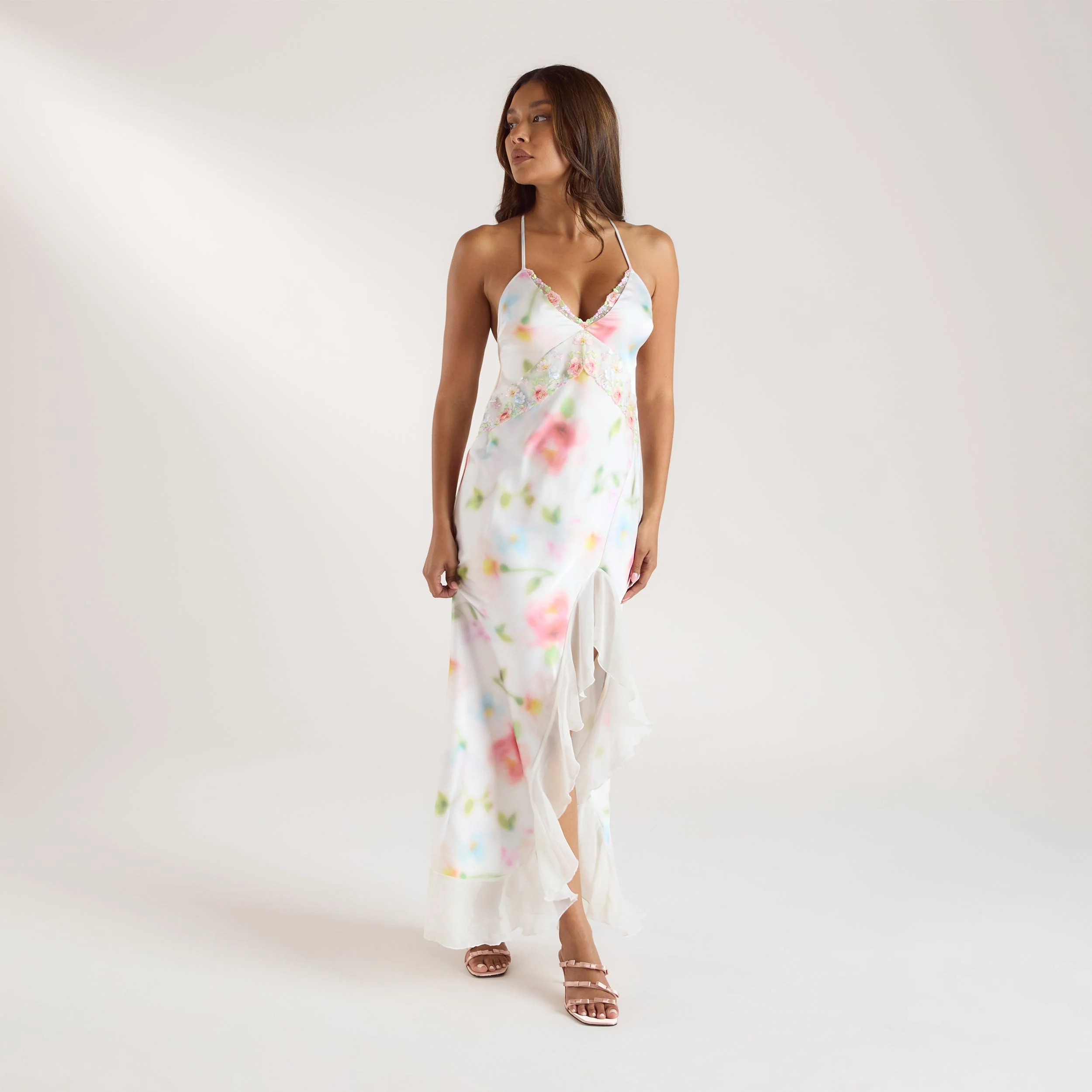 Aurora Printed Satin Maxi Dress - Floral Print - Image 5