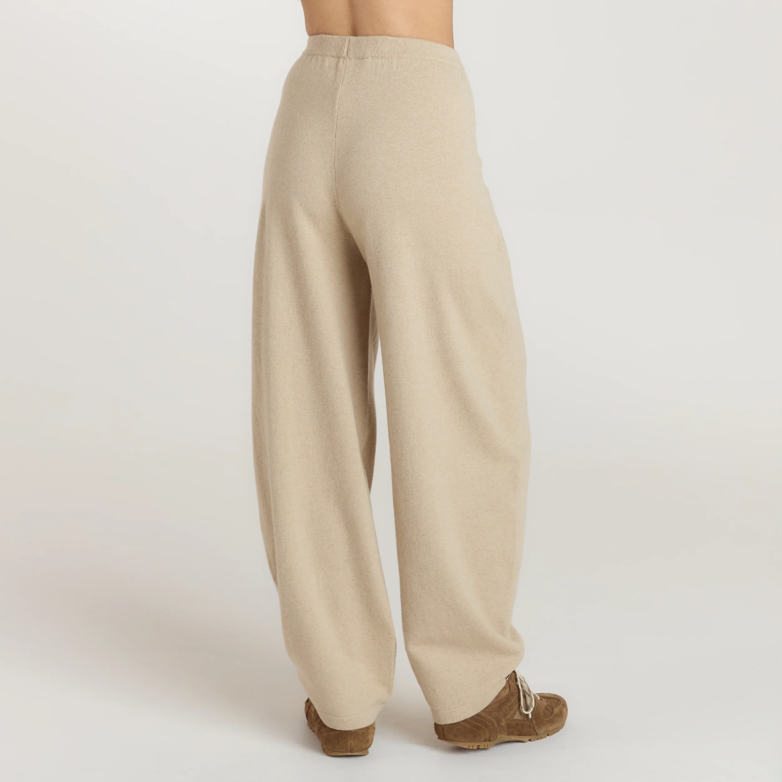 Barrel Leg Knitted Joggers - Oatmeal Marl - Image 2