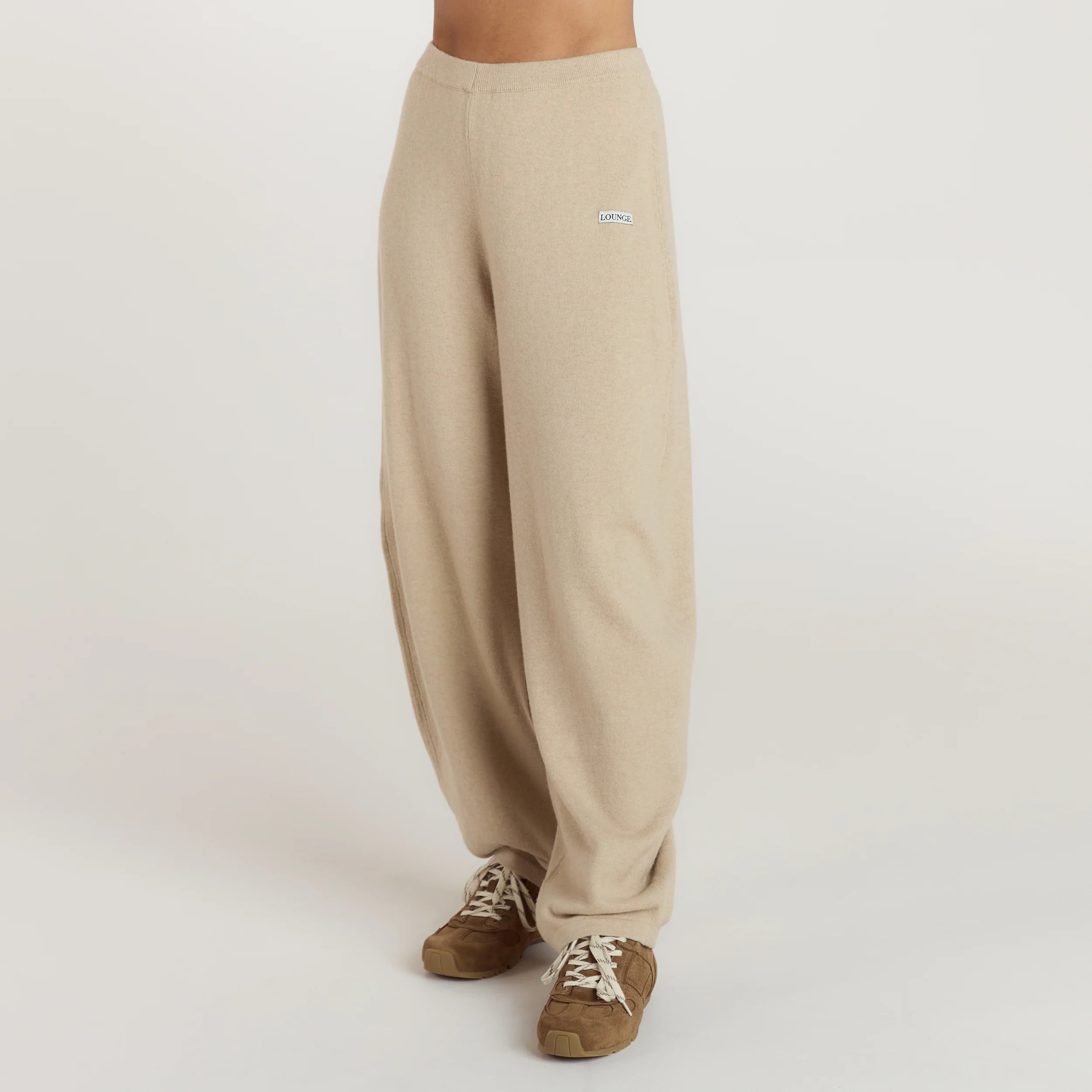 Barrel Leg Knitted Joggers - Oatmeal Marl - Image 6