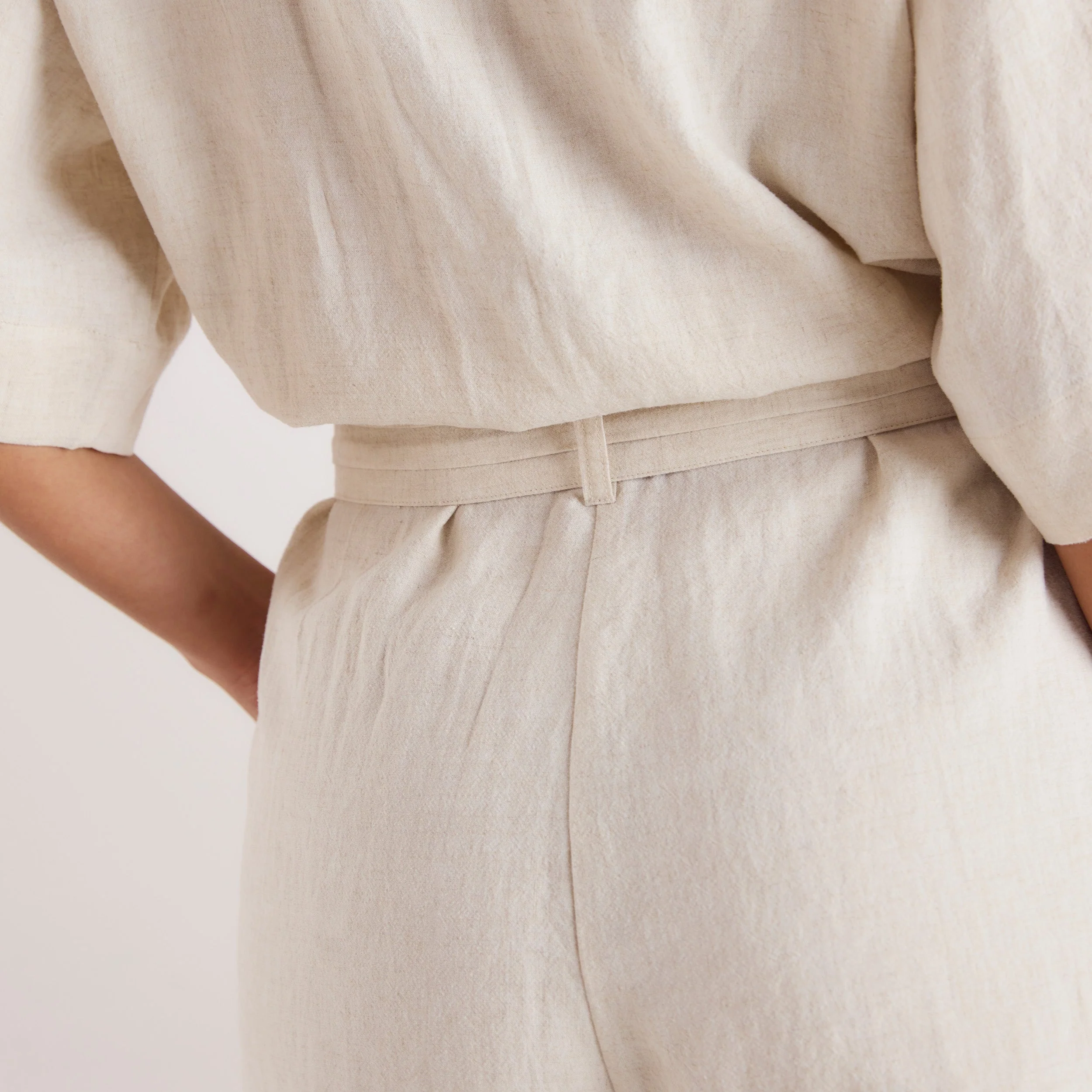 Belted Linen Playsuit - Cream - Image 5