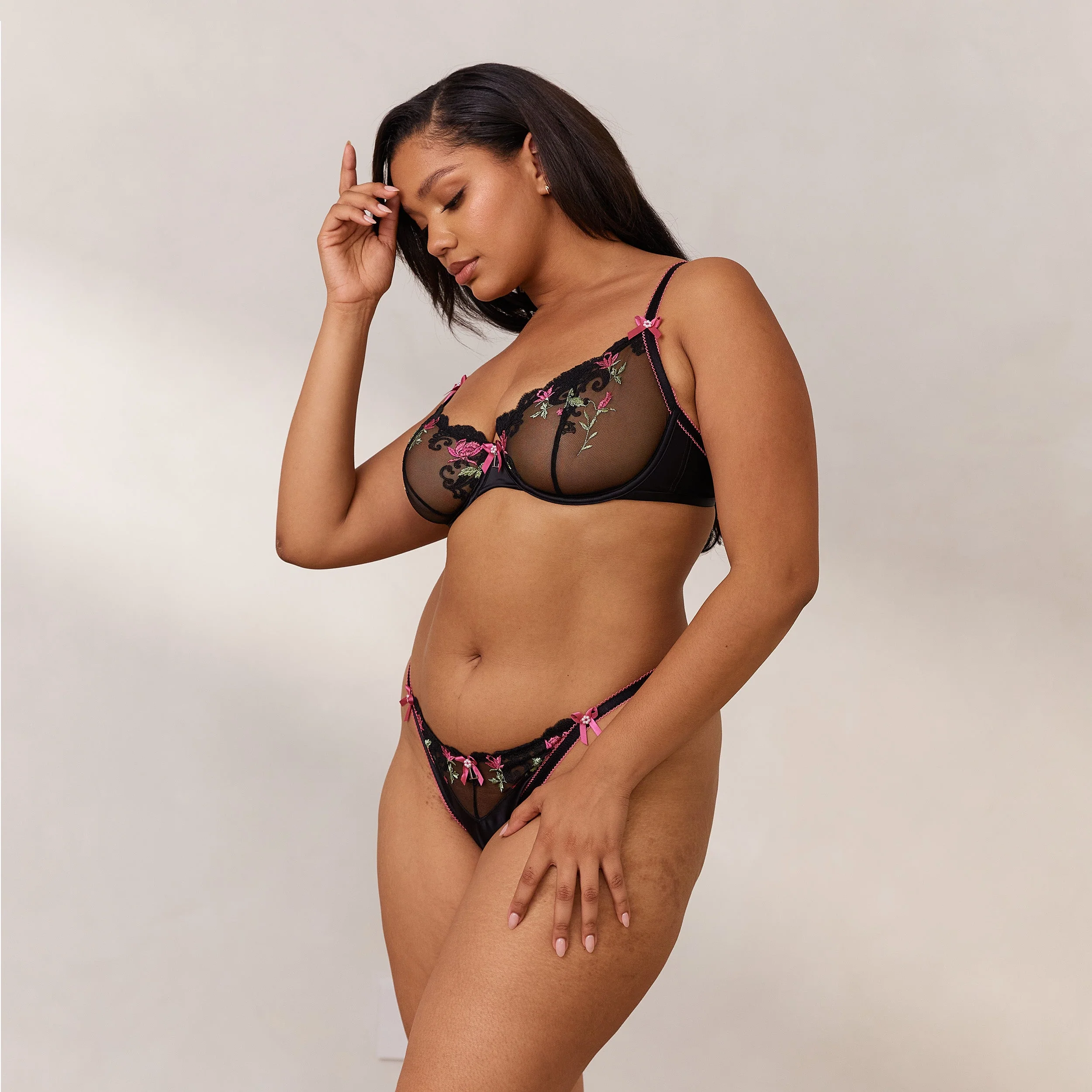 Bloom Embroidered Balcony Bra - Black - Image 23