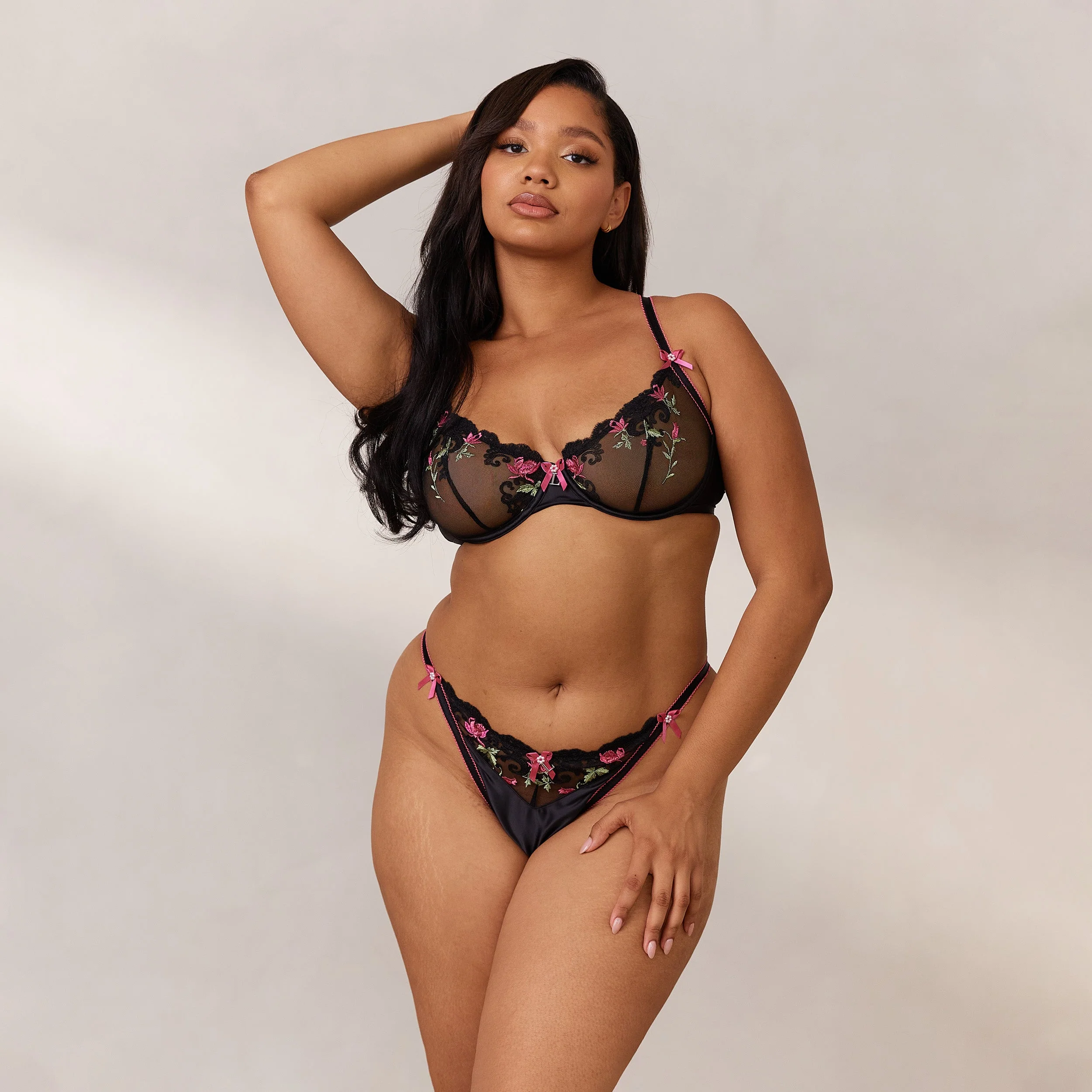 Bloom Embroidered Balcony Bra - Black - Image 7