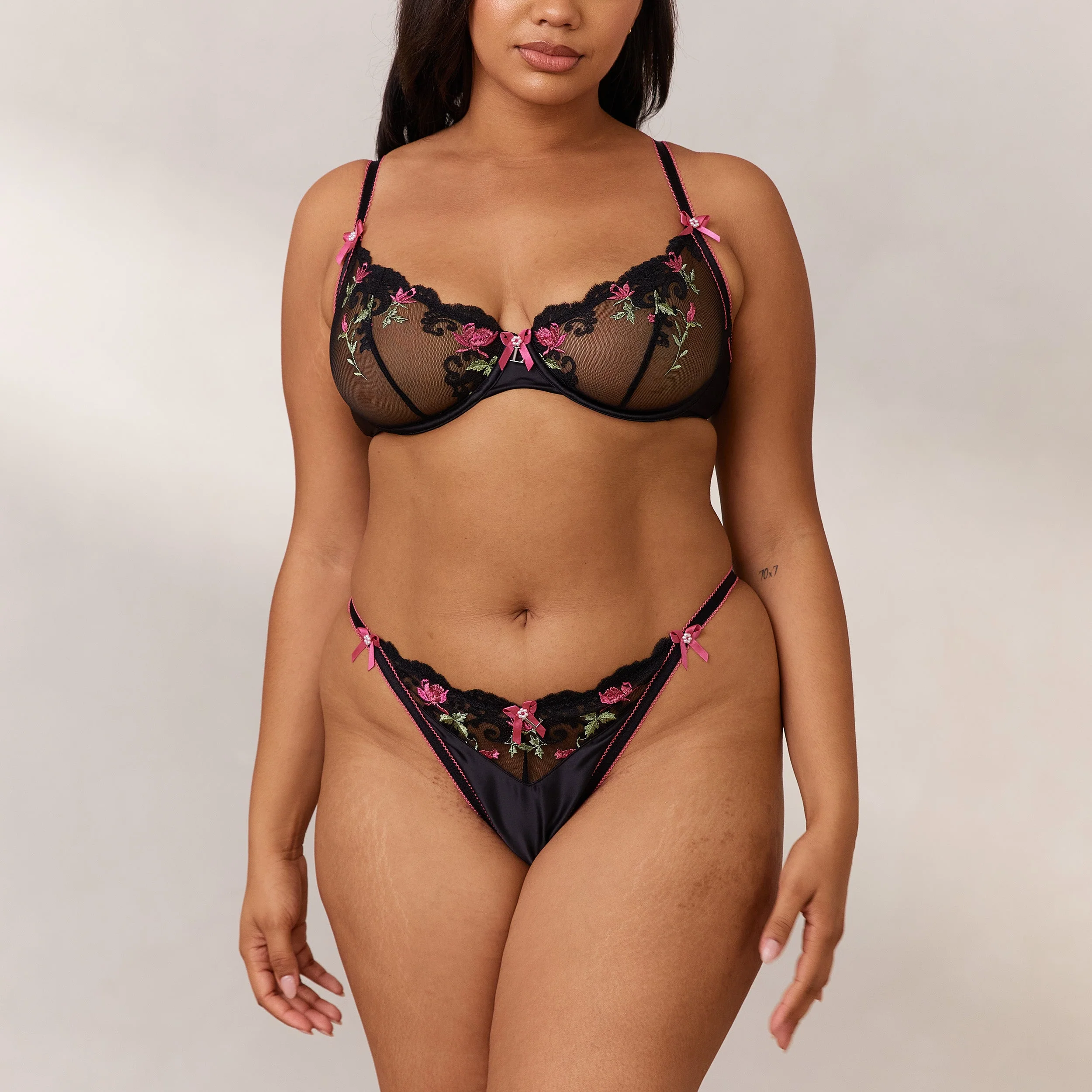 Bloom Embroidered Balcony Bra - Black - Image 8