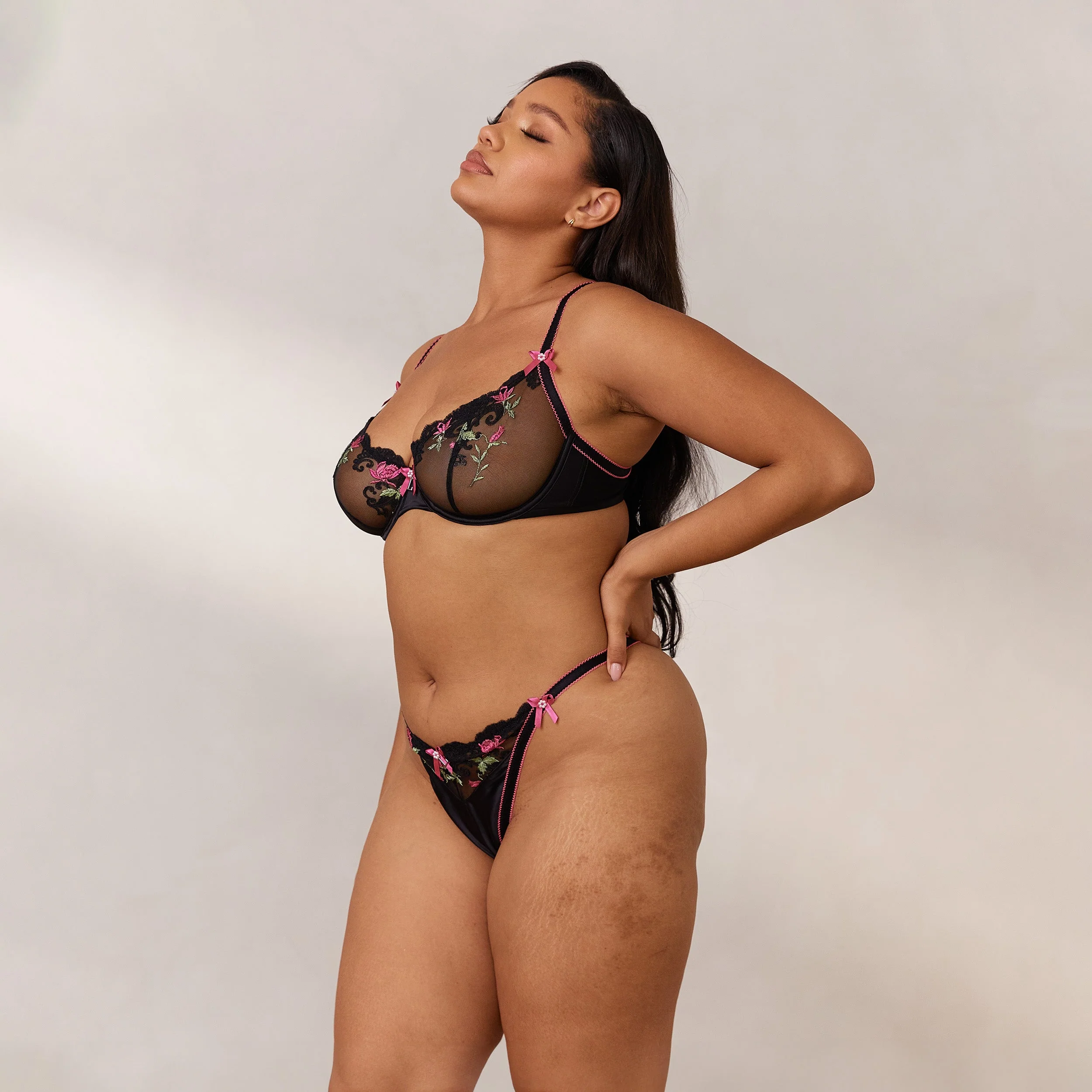 Bloom Embroidered Balcony Bra - Black - Image 9