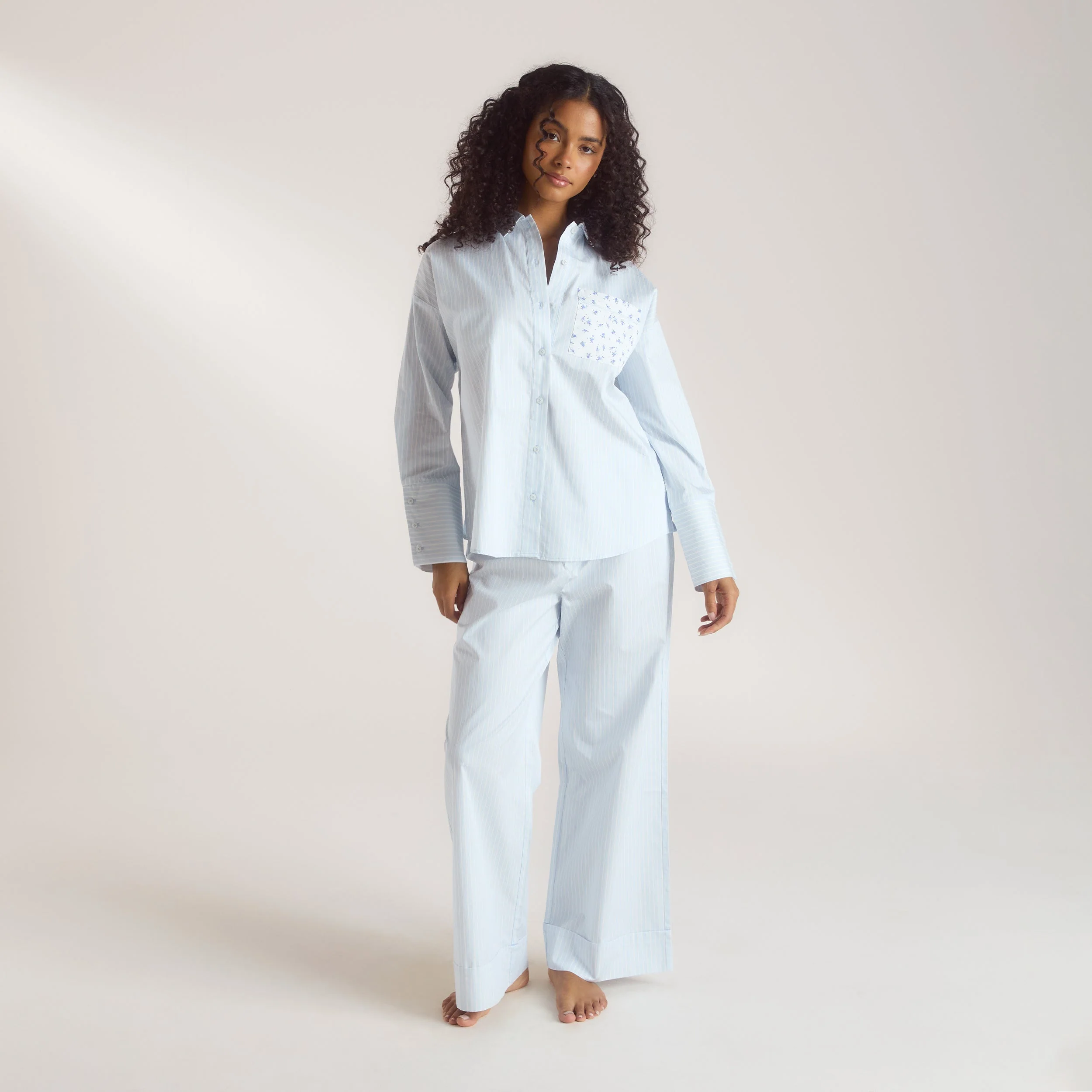 Bloom & Stripe Pyjama Shirt - Blue - Image 3