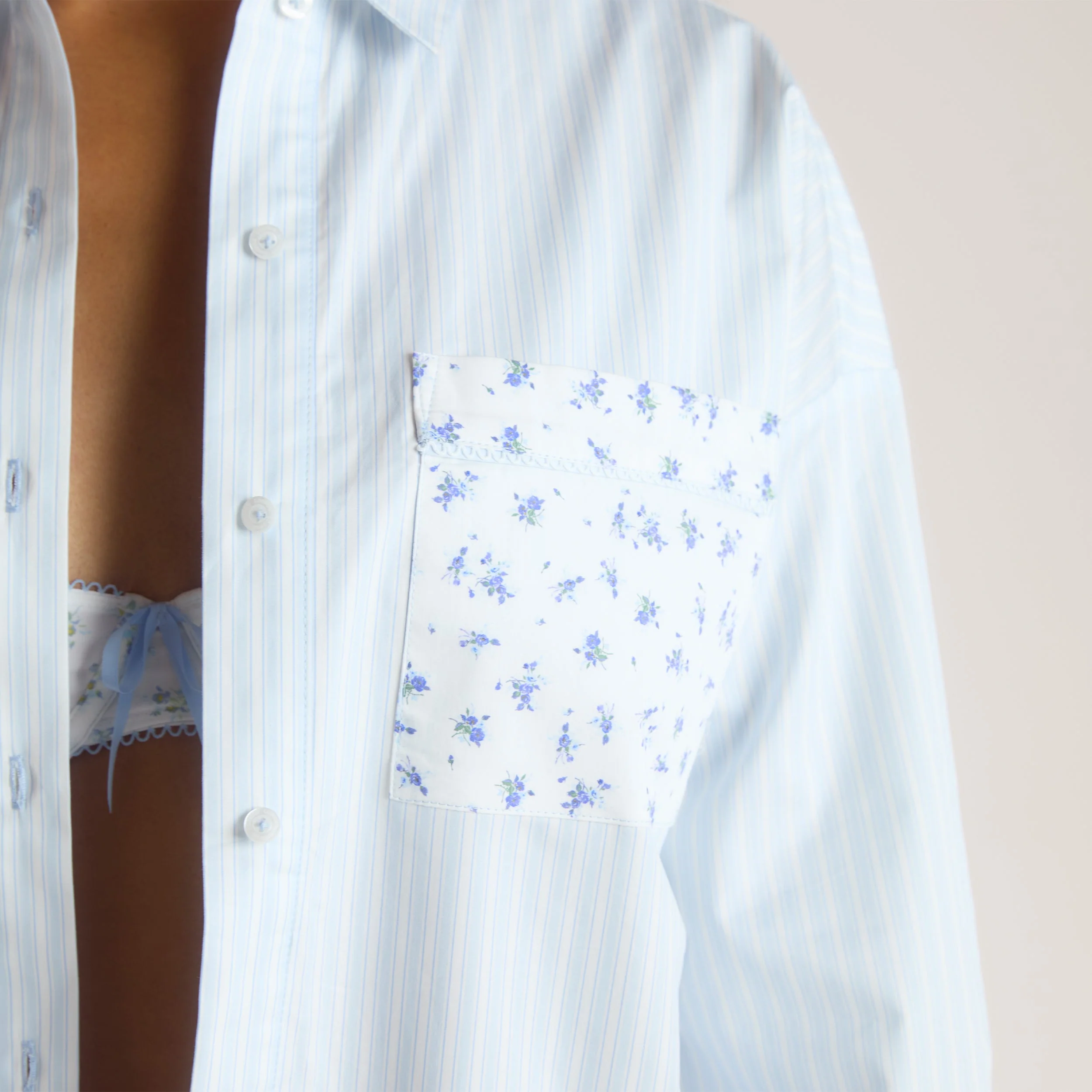 Bloom & Stripe Pyjama Shirt - Blue - Image 4
