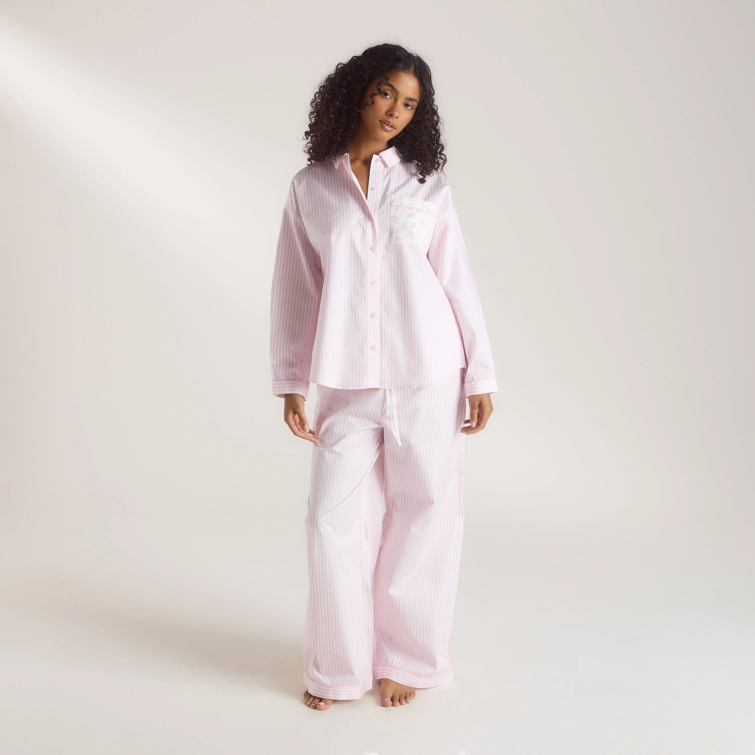 Bloom & Stripe Pajama Shirt - Pink - Image 3