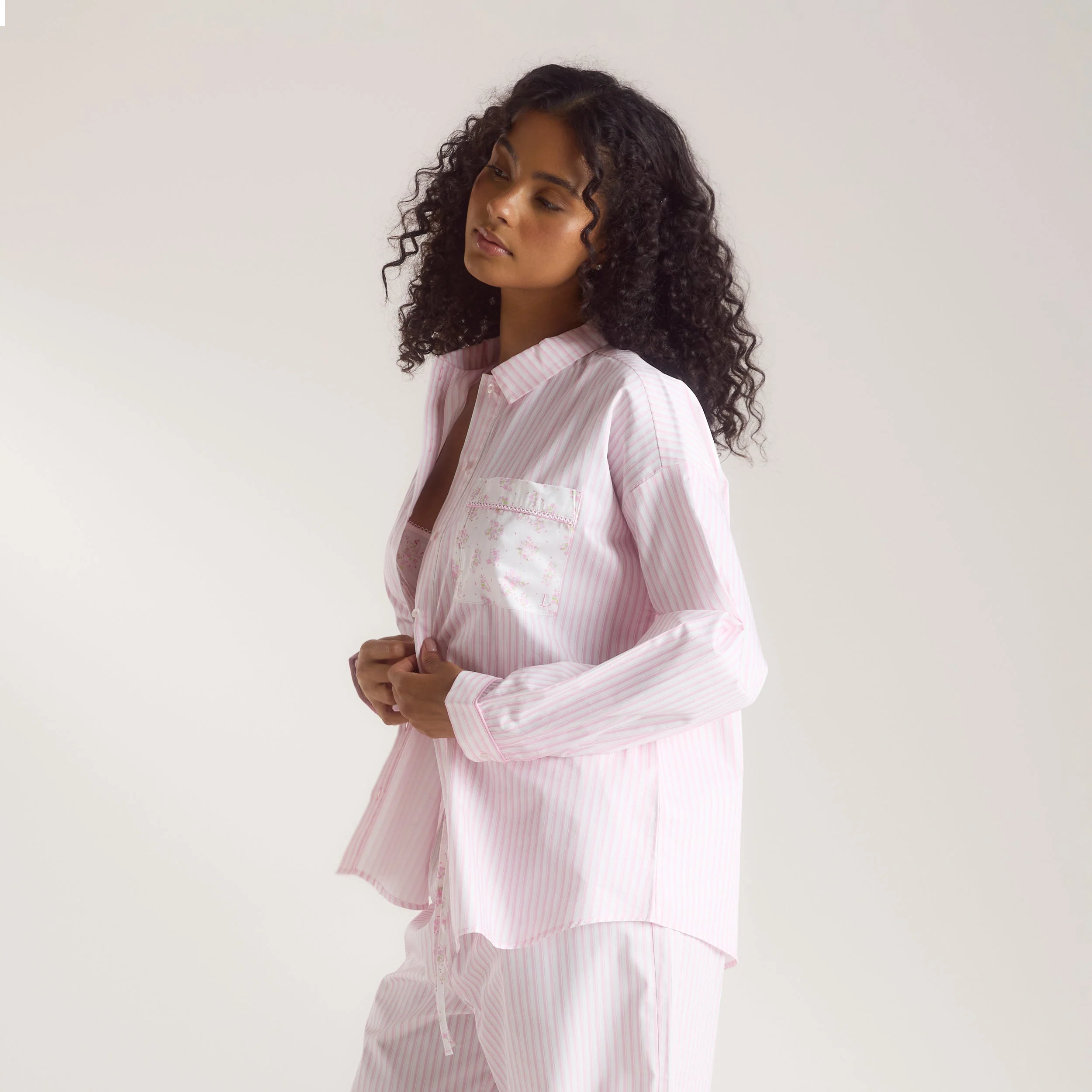 Bloom & Stripe Pajama Shirt - Pink - Image 5
