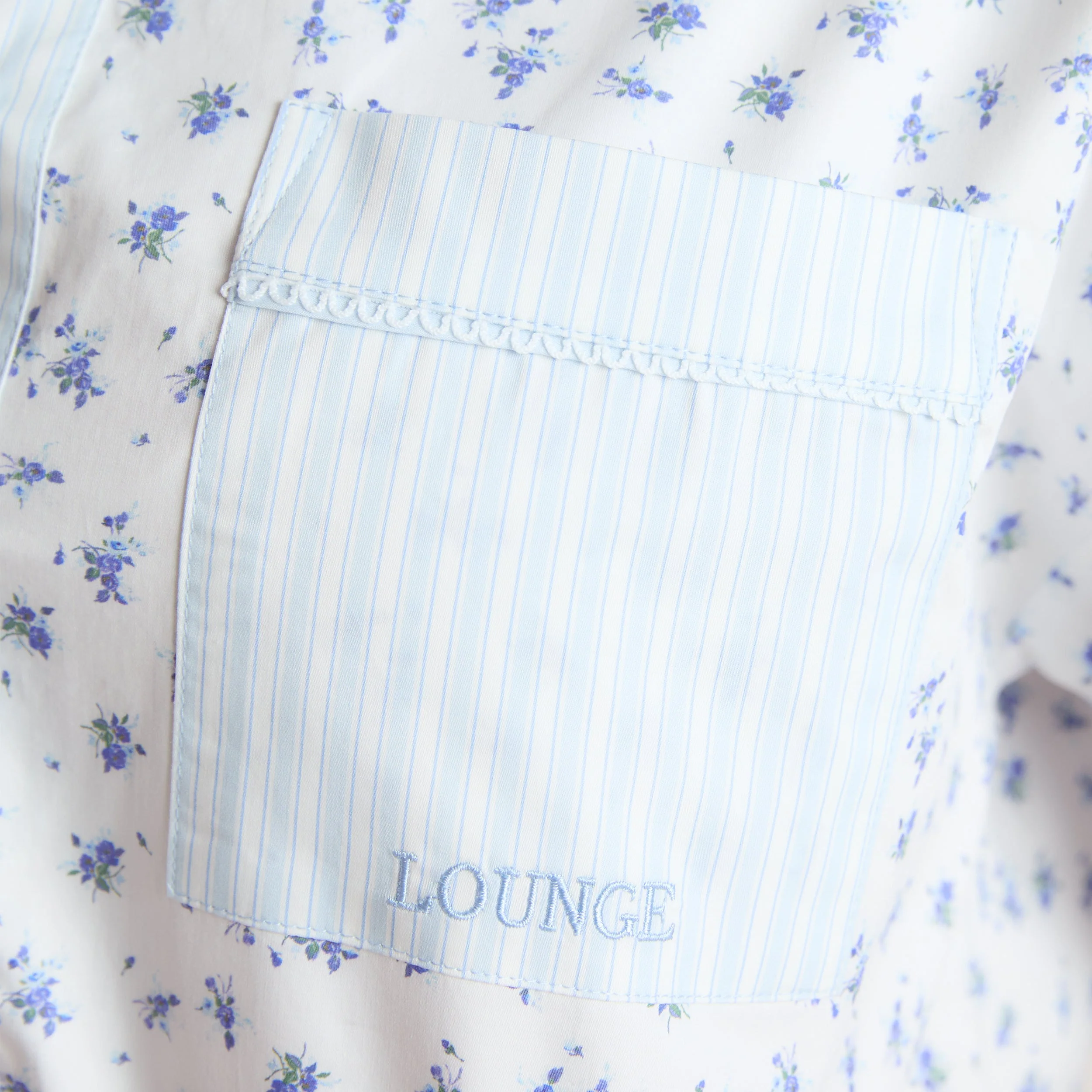Bloom & Stripe Short-Sleeved Pajama Shirt - Blue - Image 6