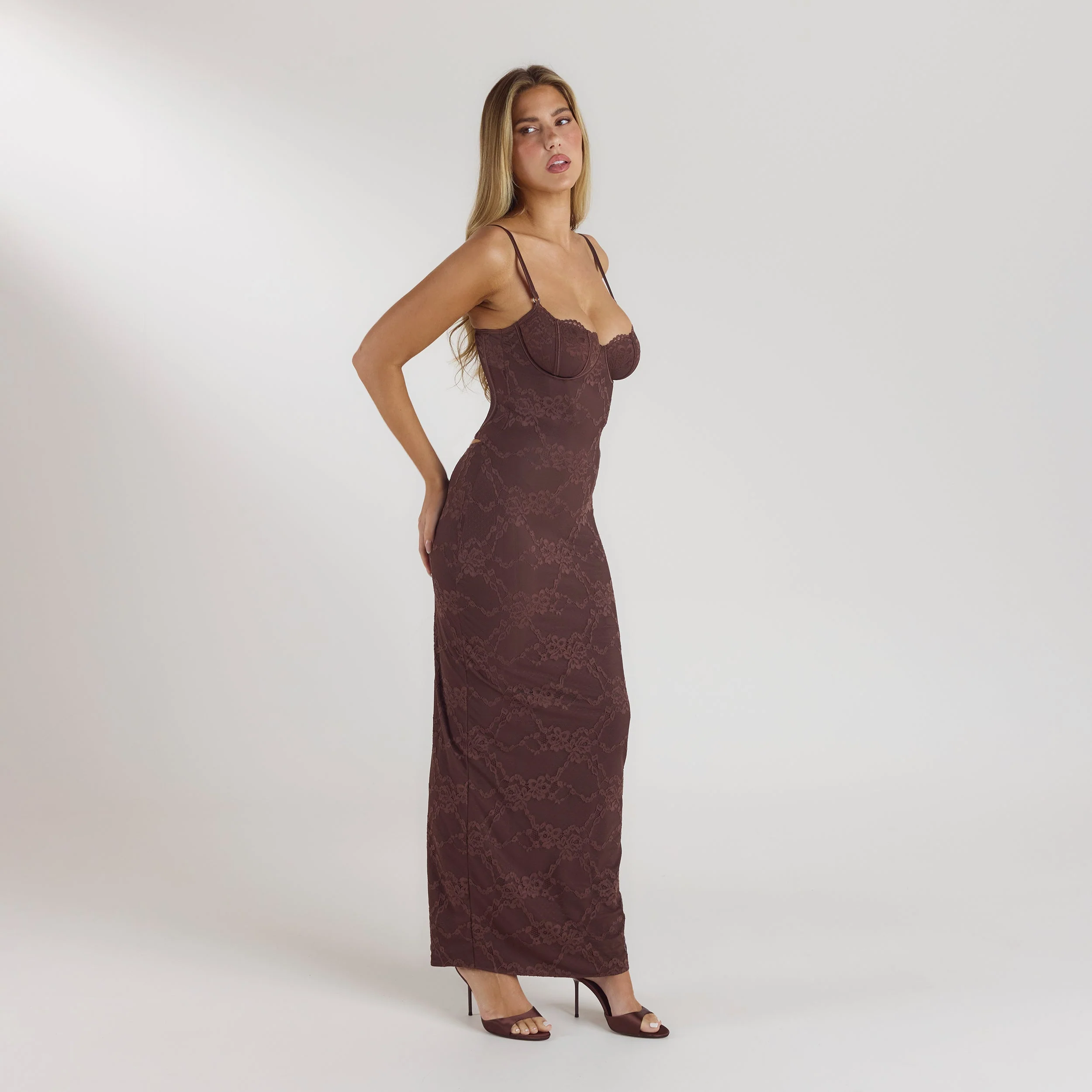 Blossom Maxi Dress with Bodysuit - Chocolate - Image 5