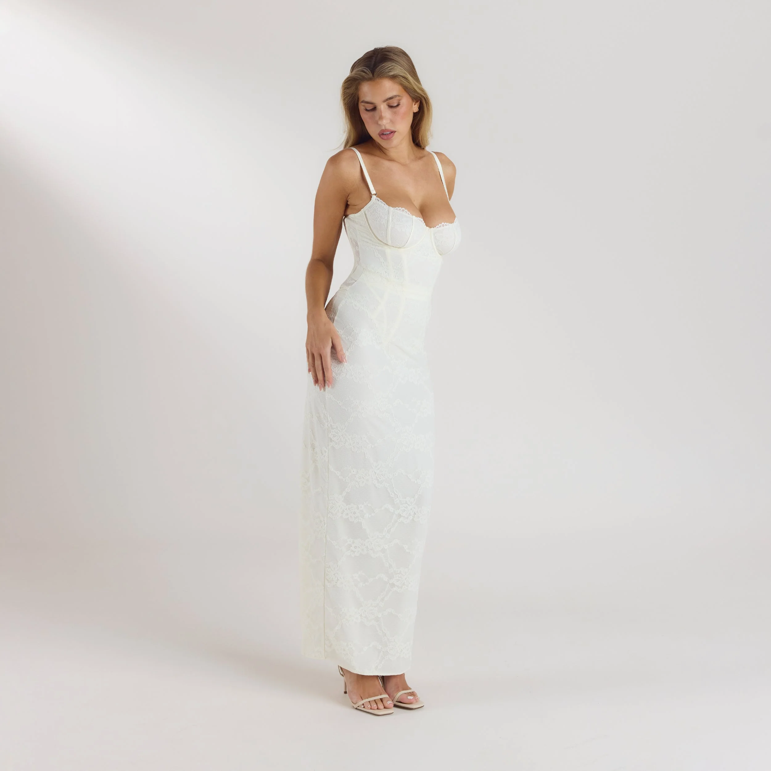 Blossom Maxi Dress with Bodysuit - Cream - Image 3