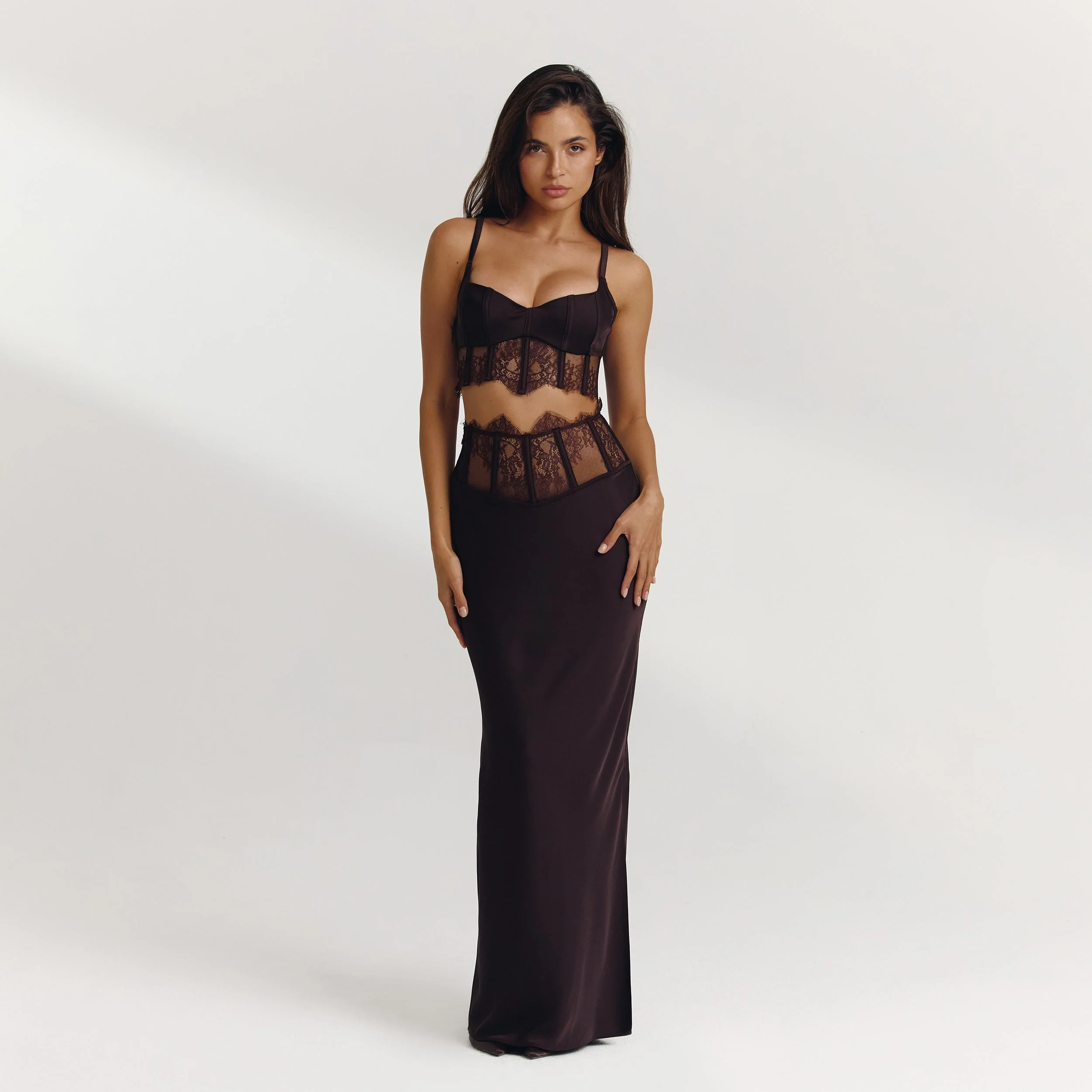 Boned Lace Top (Set) - Dark Chocolate - Image 6