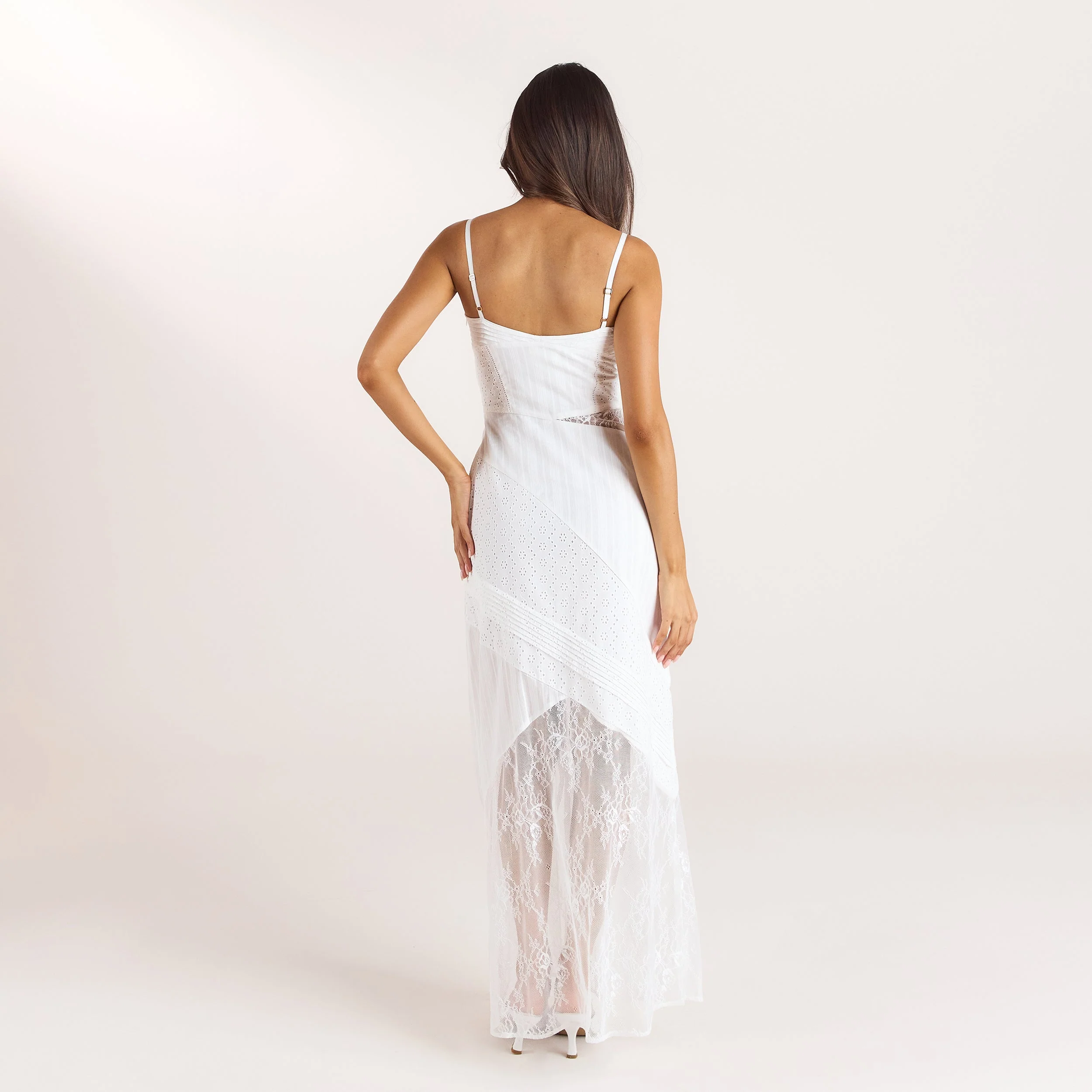 Broderie & Lace Maxi Dress - White - Image 2
