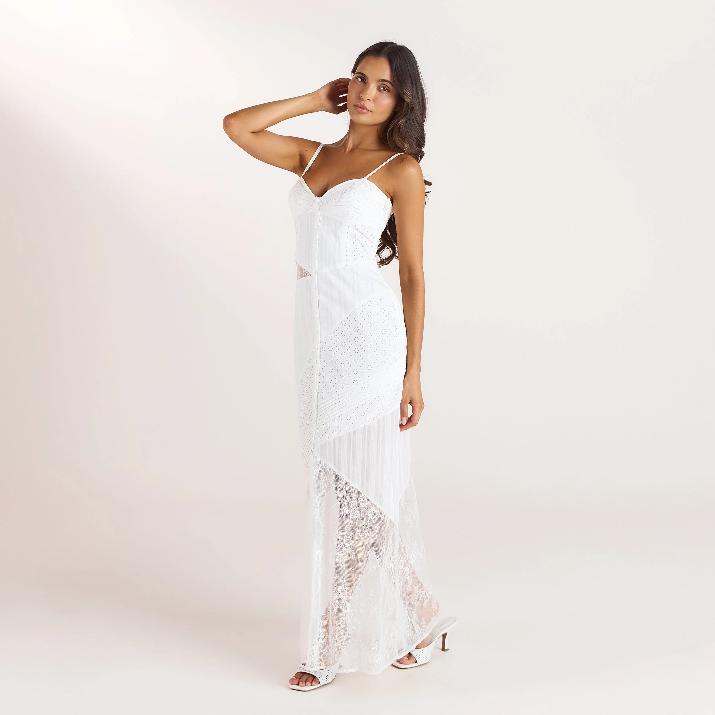 Broderie & Lace Maxi Dress - White - Image 3