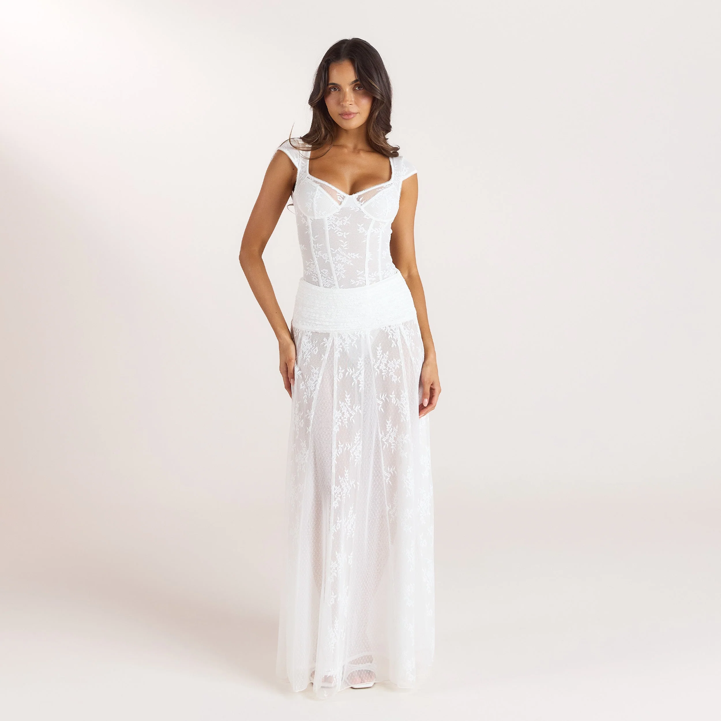 Cap-Sleeve Lace Bodysuit - White - Image 3
