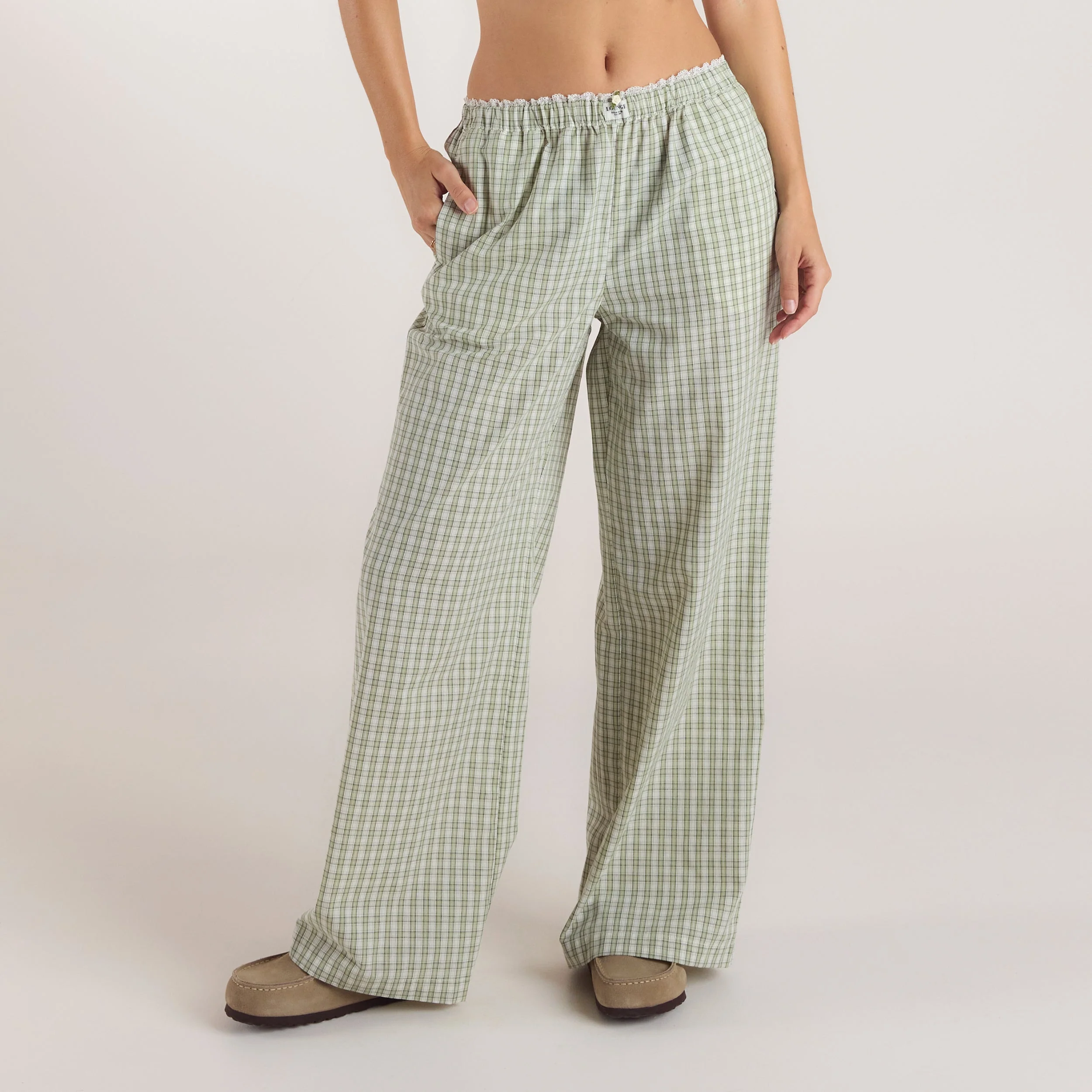 Check Cotton Pants - Green