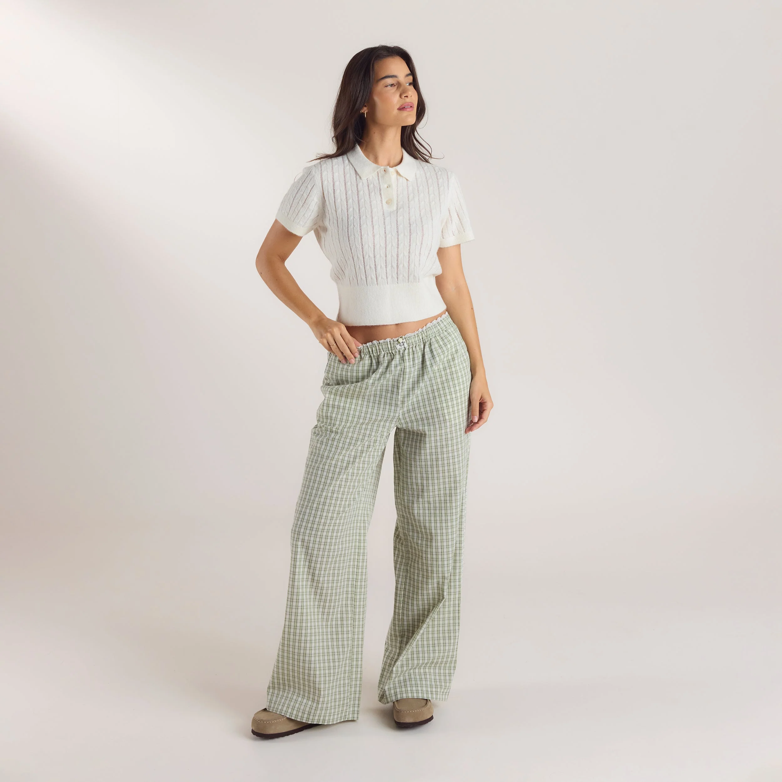 Check Cotton Pants - Green - Image 2