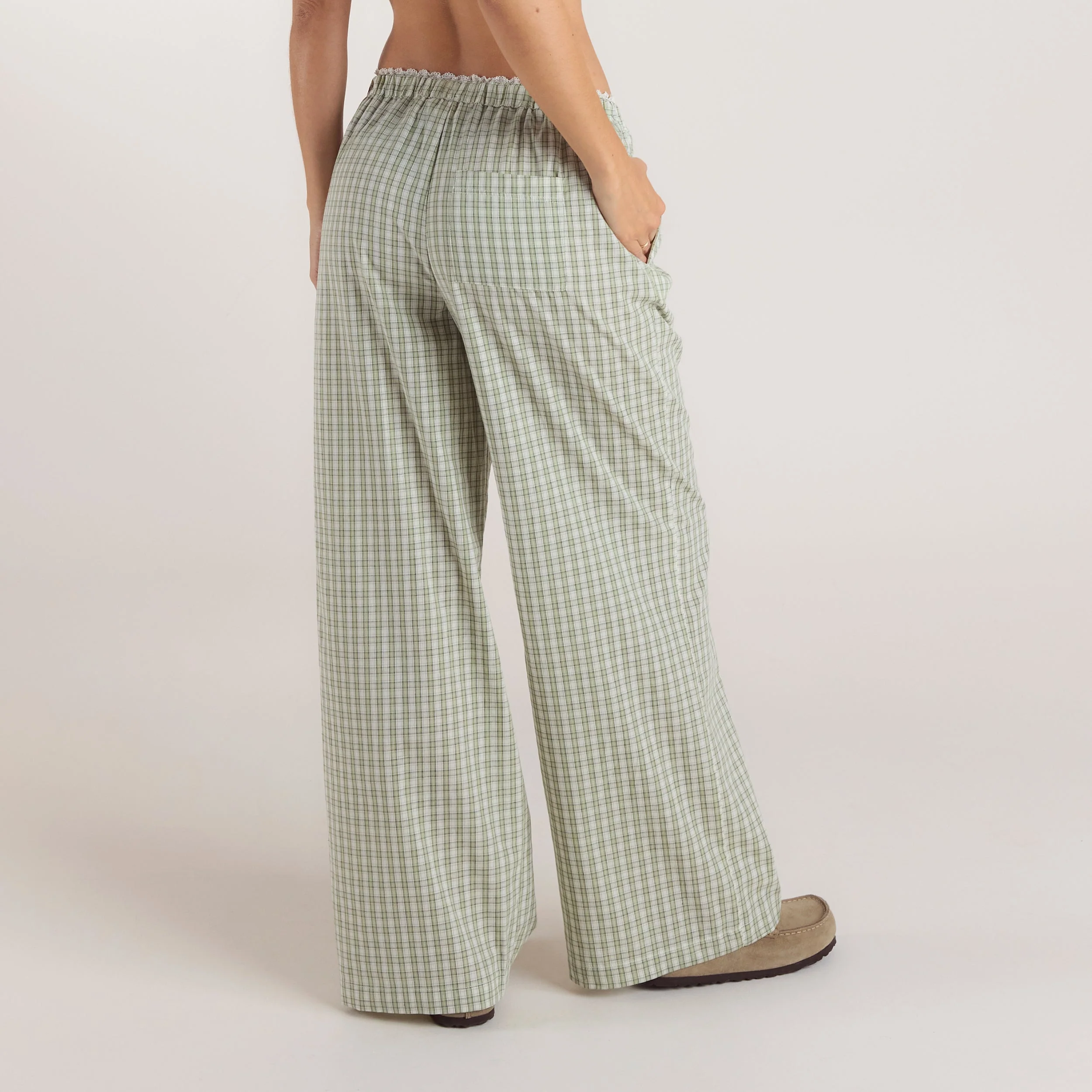 Check Cotton Pants - Green - Image 3