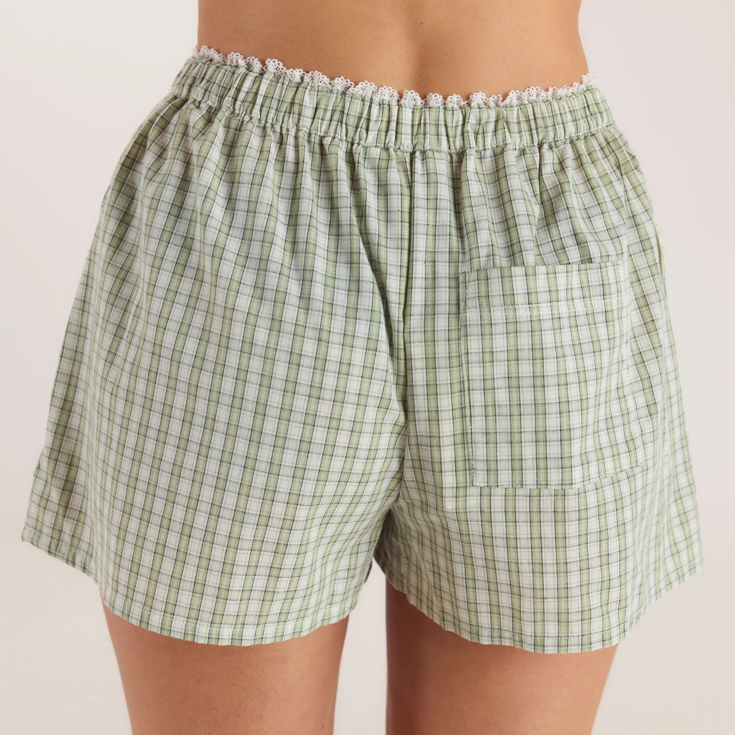 Check Cotton Shorts - Green - Image 6