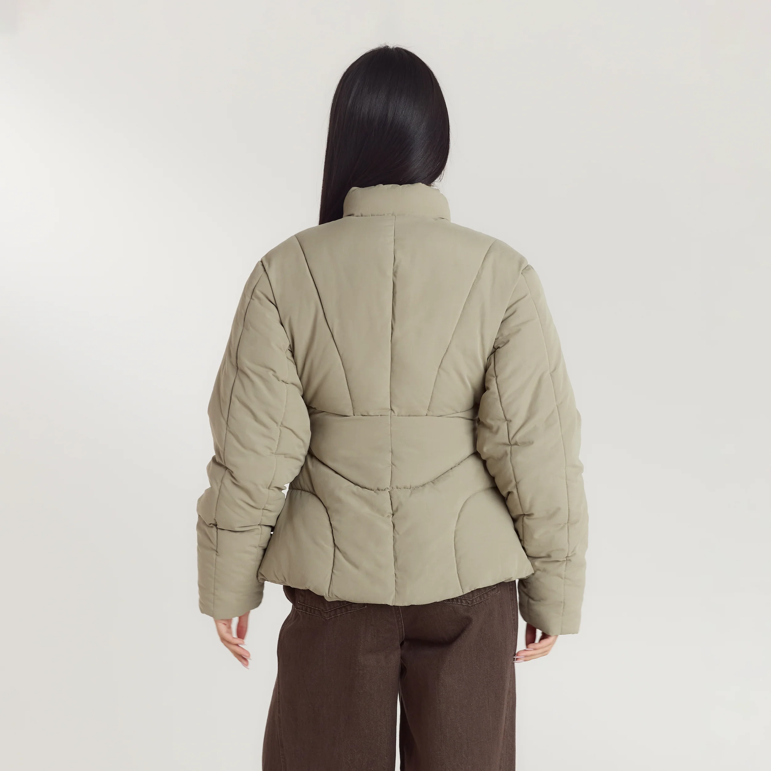 Cinched Puffer Coat - Thyme - Image 2