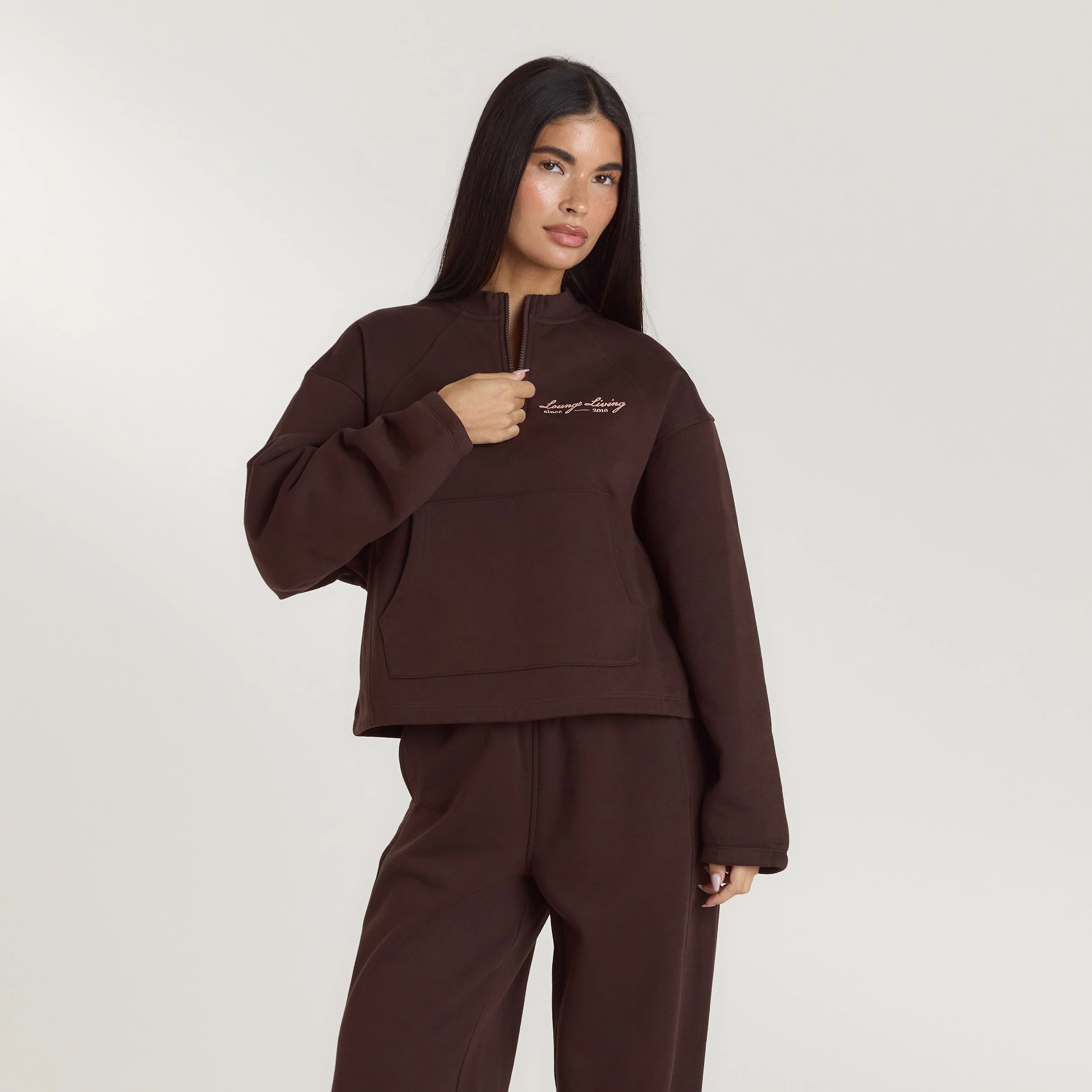 Lounge Living Quarter-Zip Jumper - Chocolate - Image 3