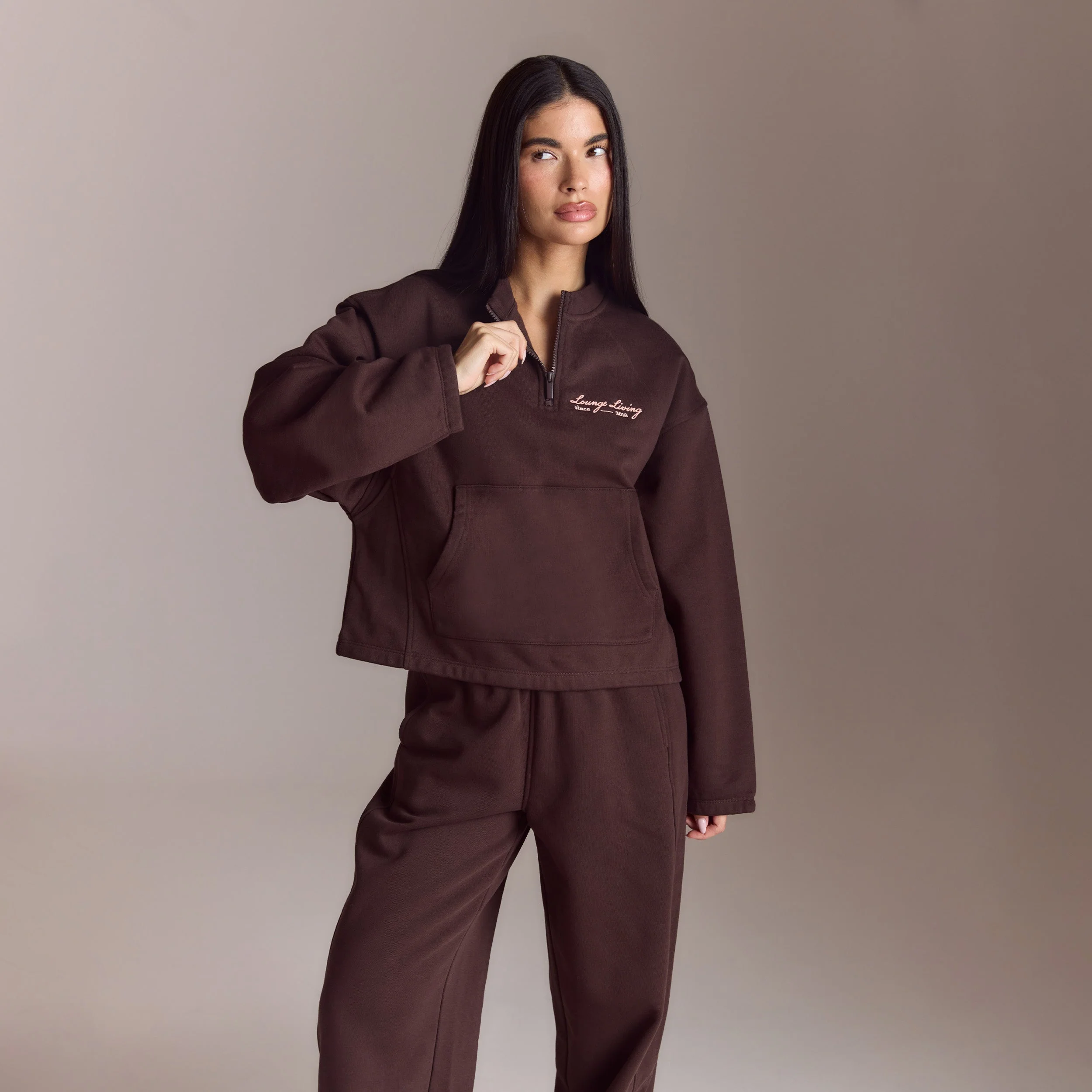 Lounge Living Quarter-Zip Jumper - Chocolate - Image 5