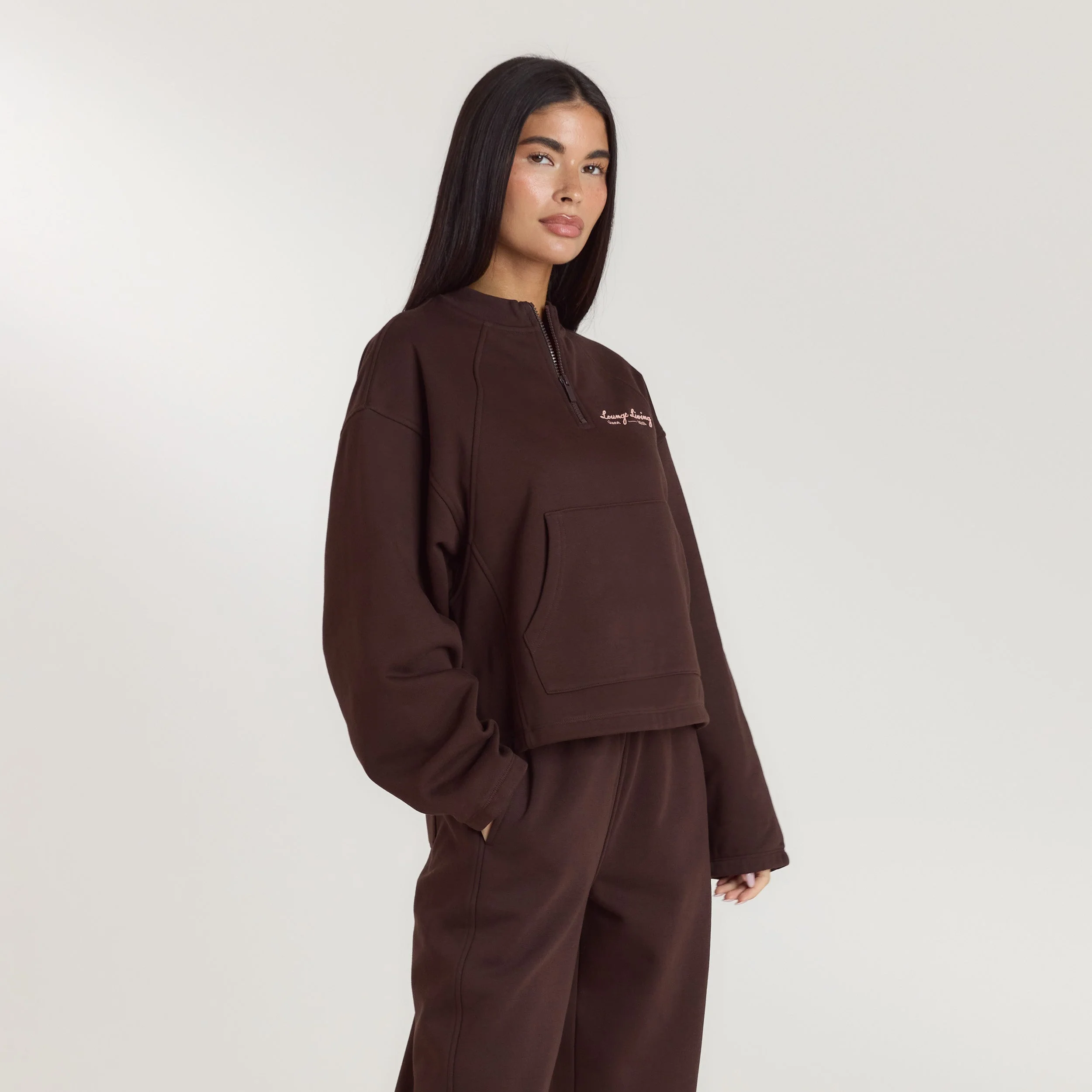 Lounge Living Quarter-Zip Jumper - Chocolate - Image 6