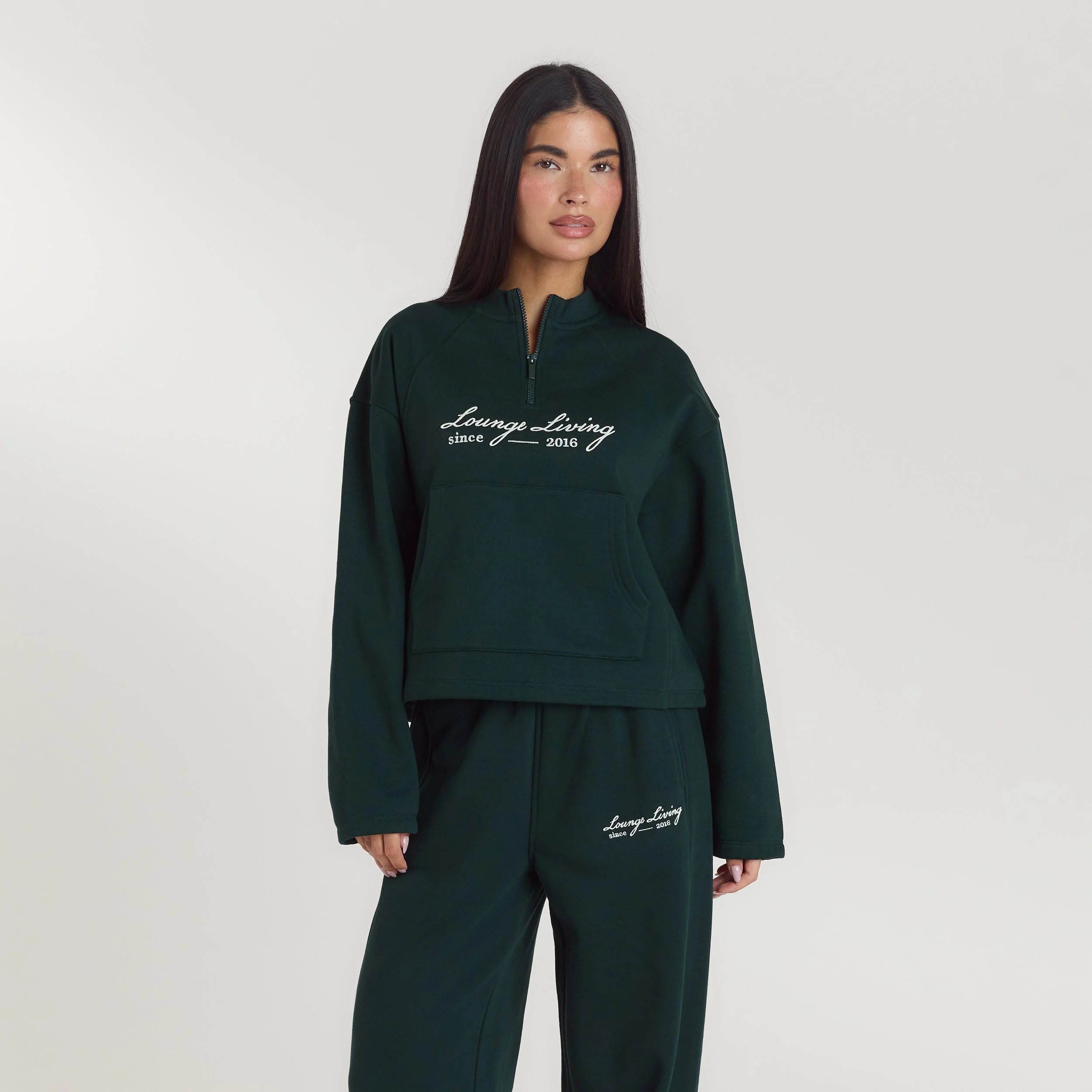 Lounge Living Quarter-Zip Jumper - Forest Green - Image 6