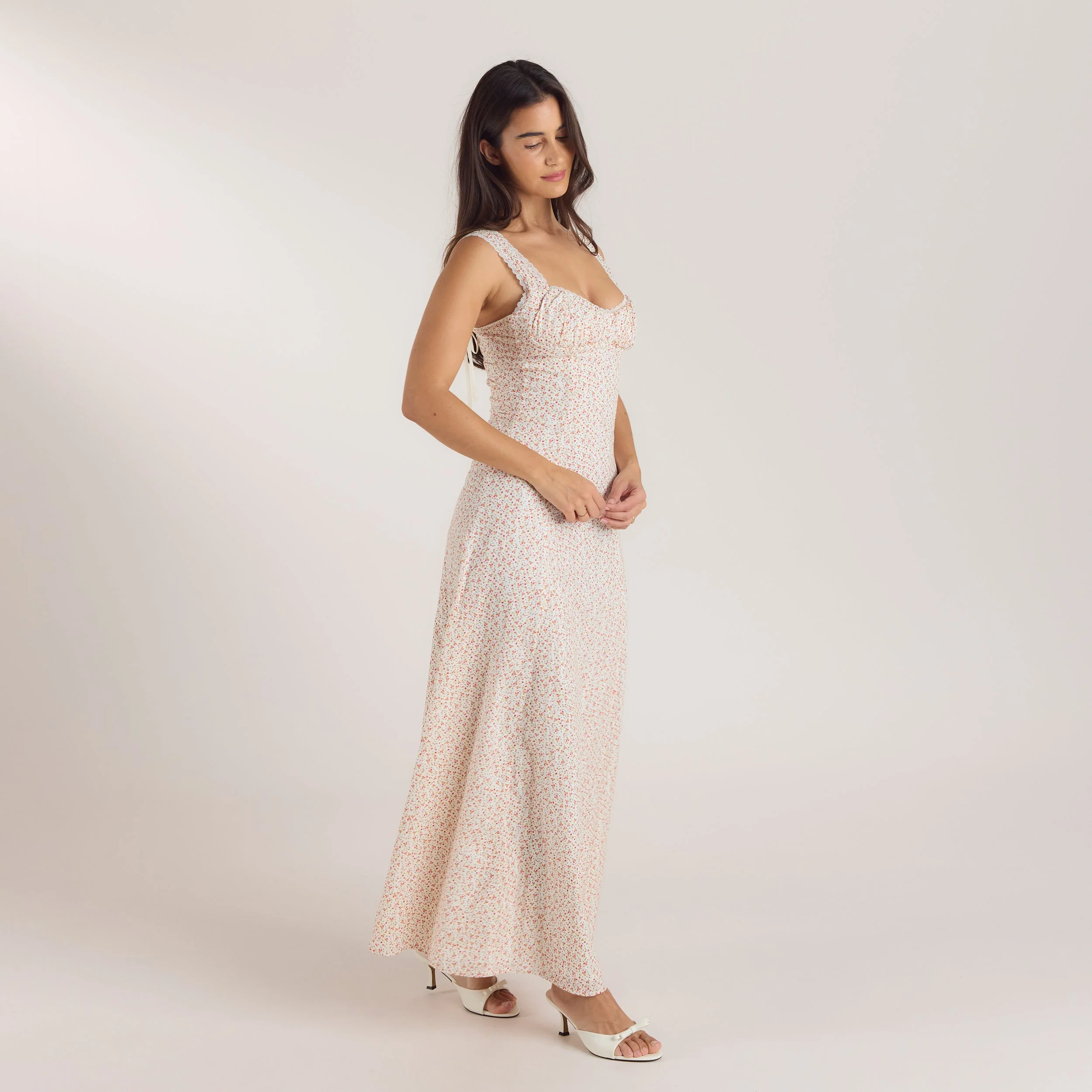Corset Back Maxi Dress - Cream Floral - Image 7