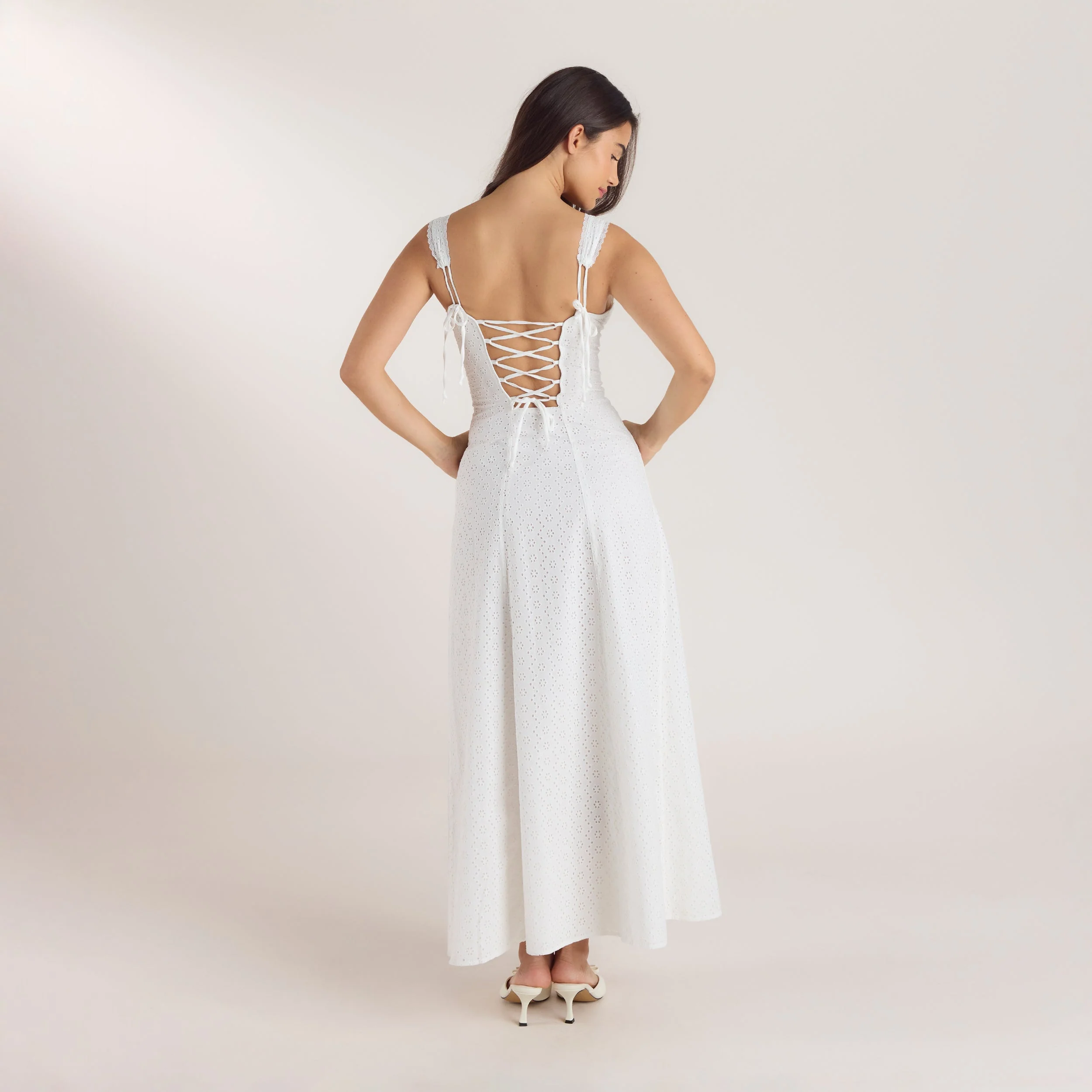 Corset Back Maxi Dress - White - Image 3