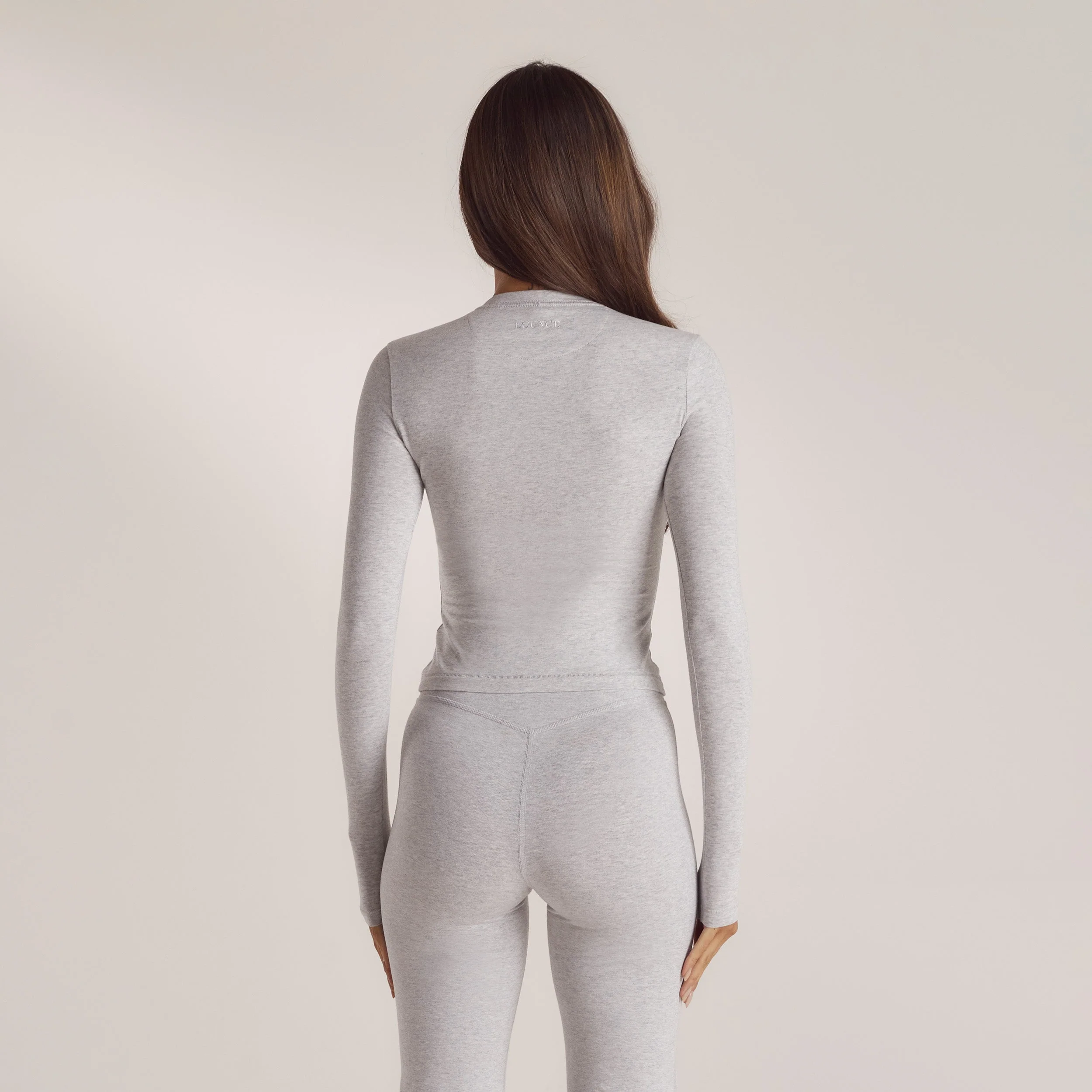 Cotton Blend Long Sleeve Top - Grey Marl - Image 2