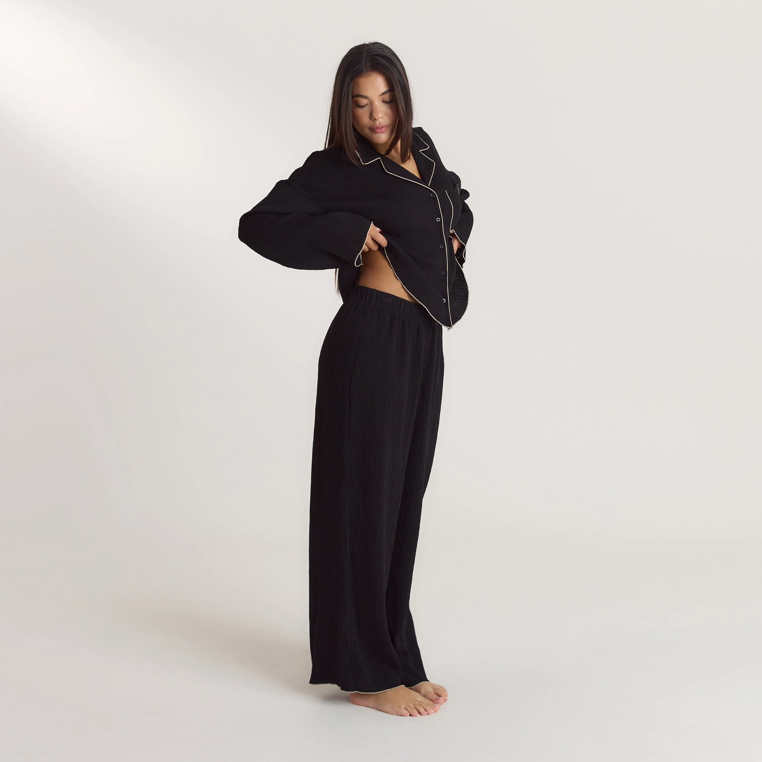Crinkle Pajama Pants - Black - Image 3