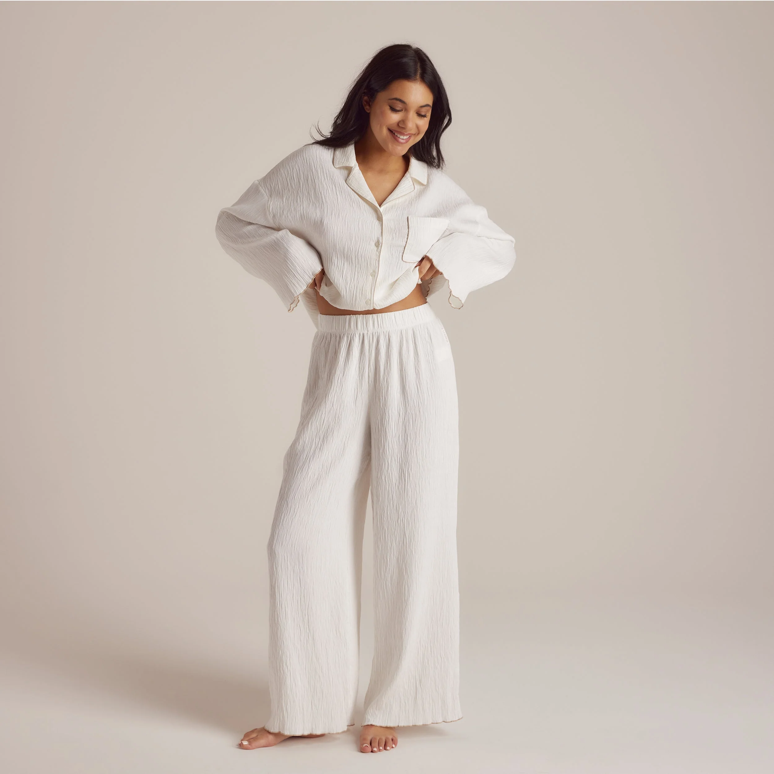 Crinkle Pajama Pants - White - Image 3