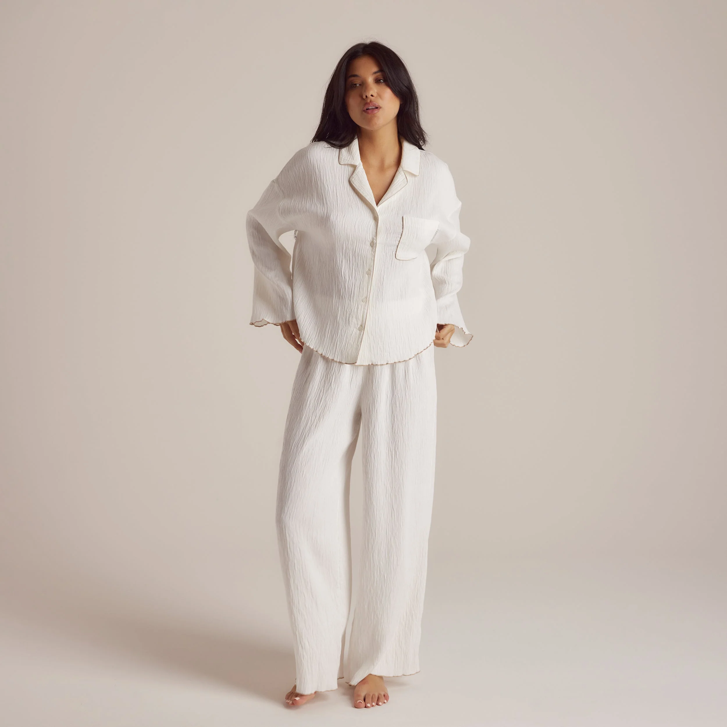Crinkle Pajama Pants - White - Image 6