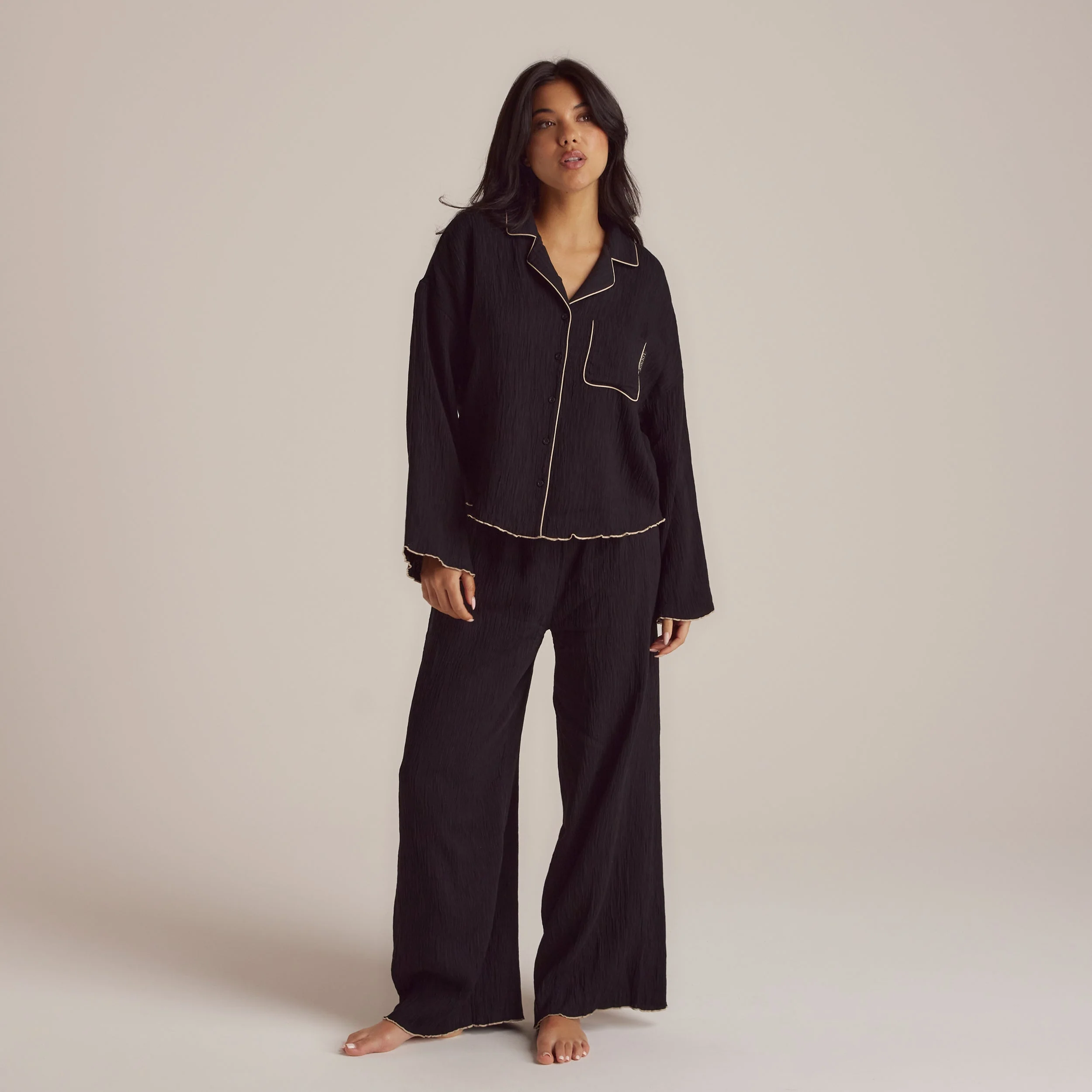 Crinkle Pajama Shirt - Black - Image 10
