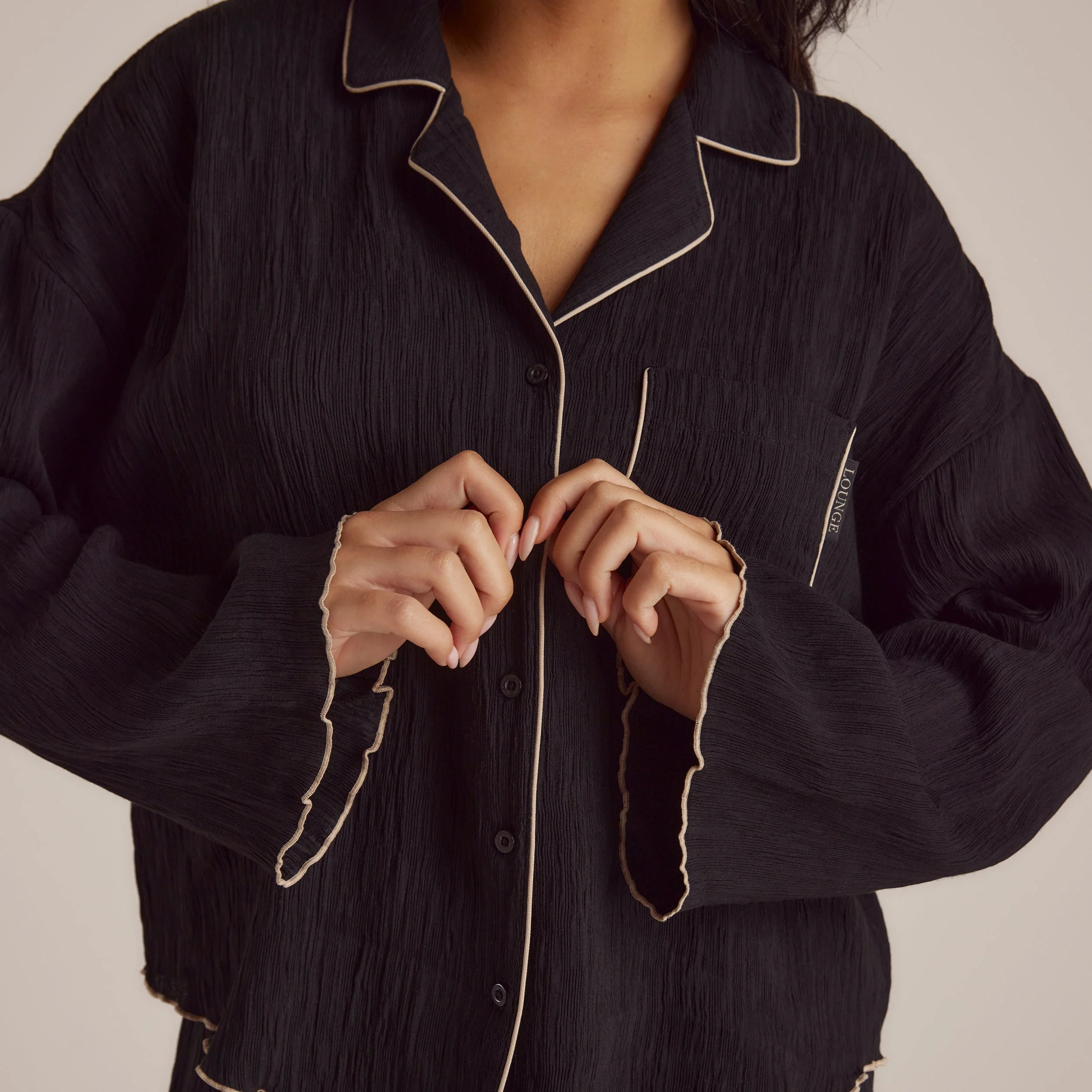 Crinkle Pajama Shirt - Black - Image 12