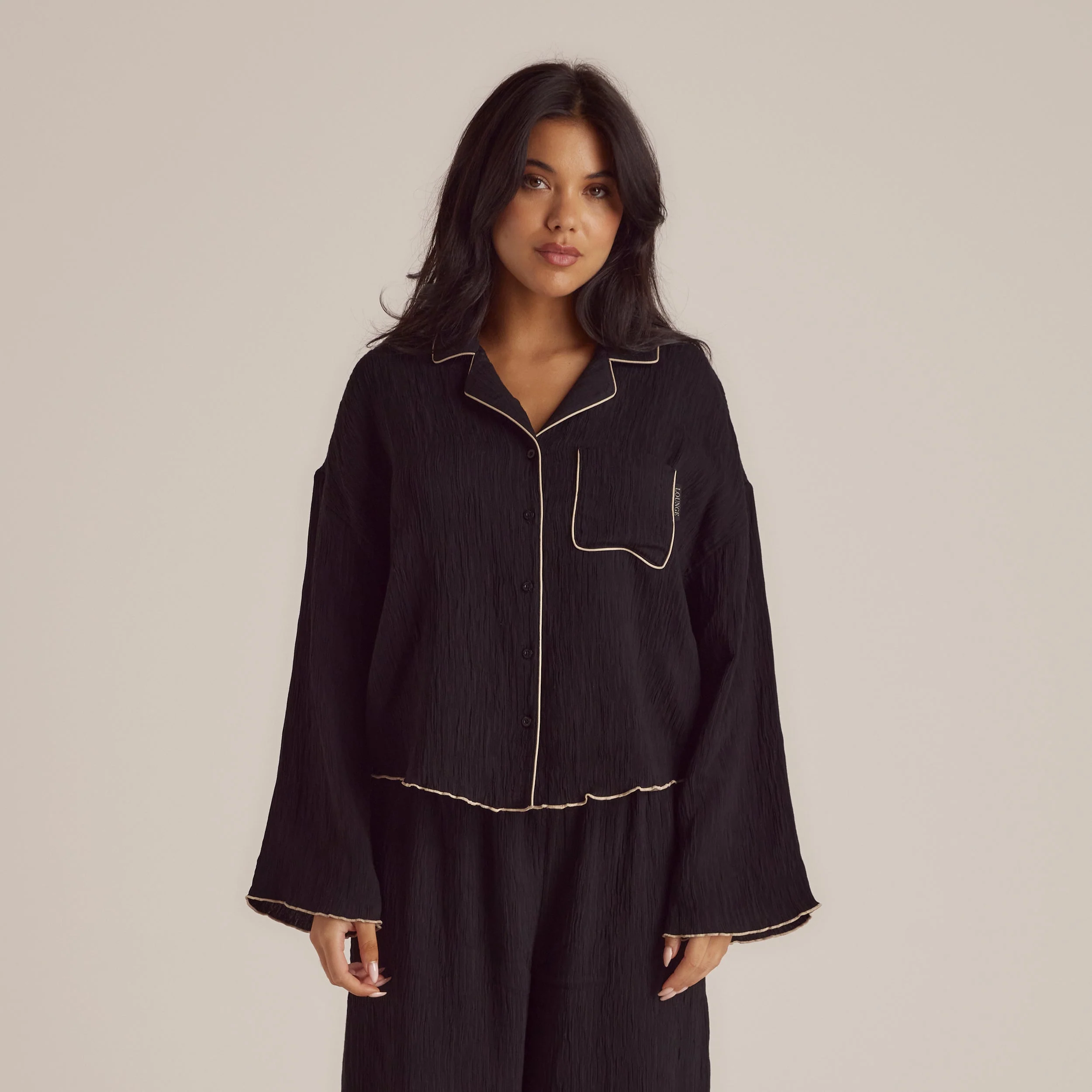 Crinkle Pajama Shirt - Black - Image 7
