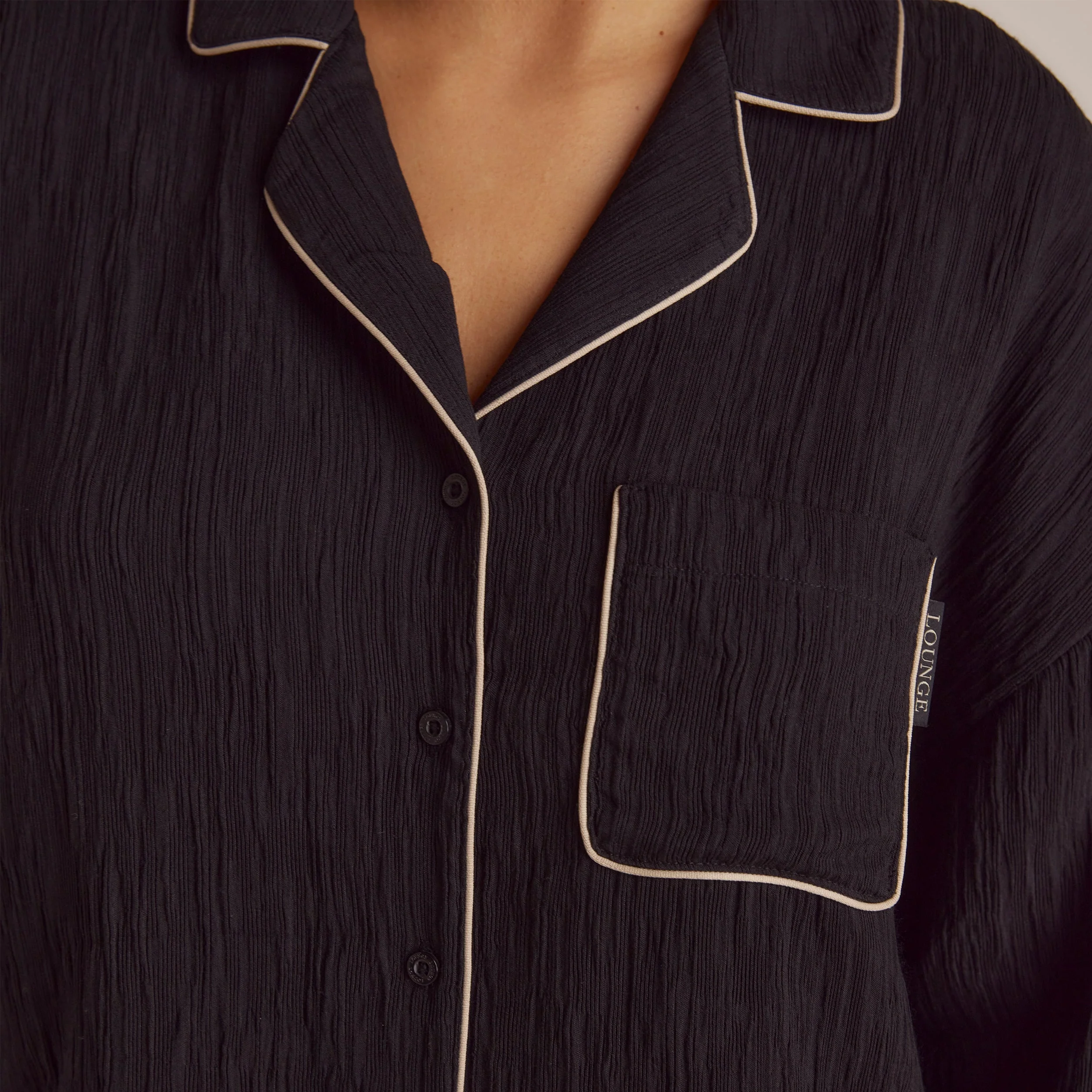 Crinkle Pajama Shirt - Black - Image 9