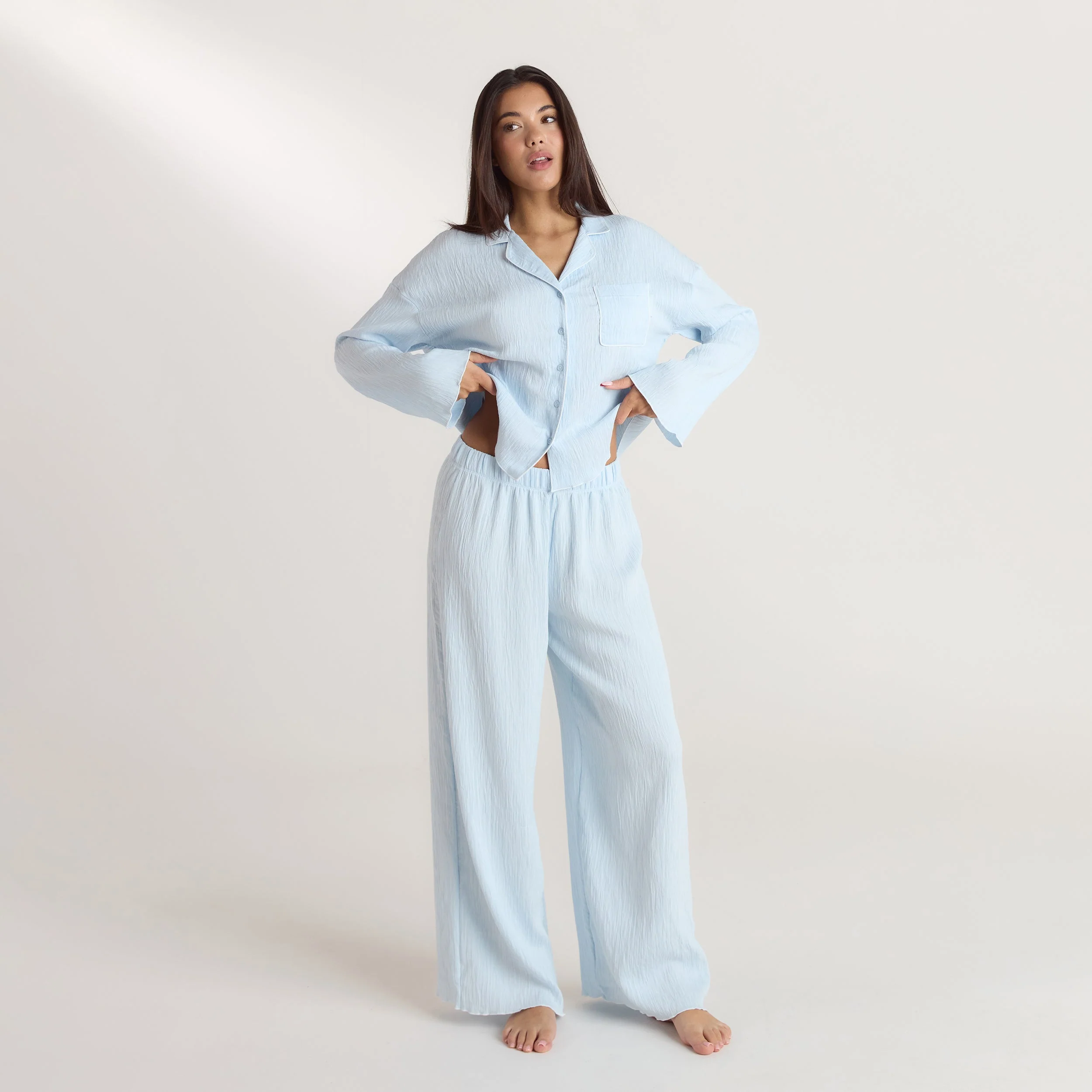Crinkle Pajama Shirt - Blue - Image 3