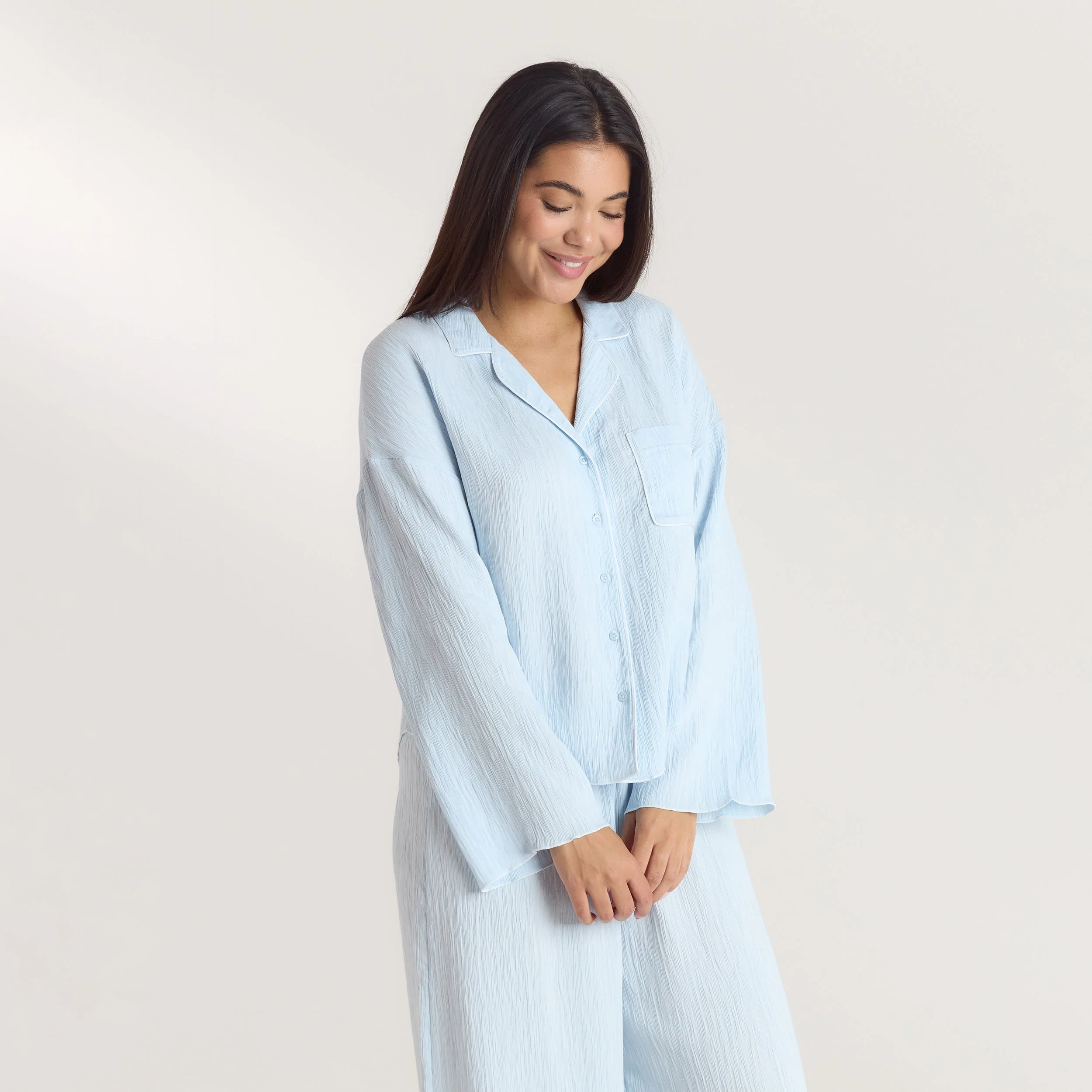 Crinkle Pajama Shirt - Blue - Image 5