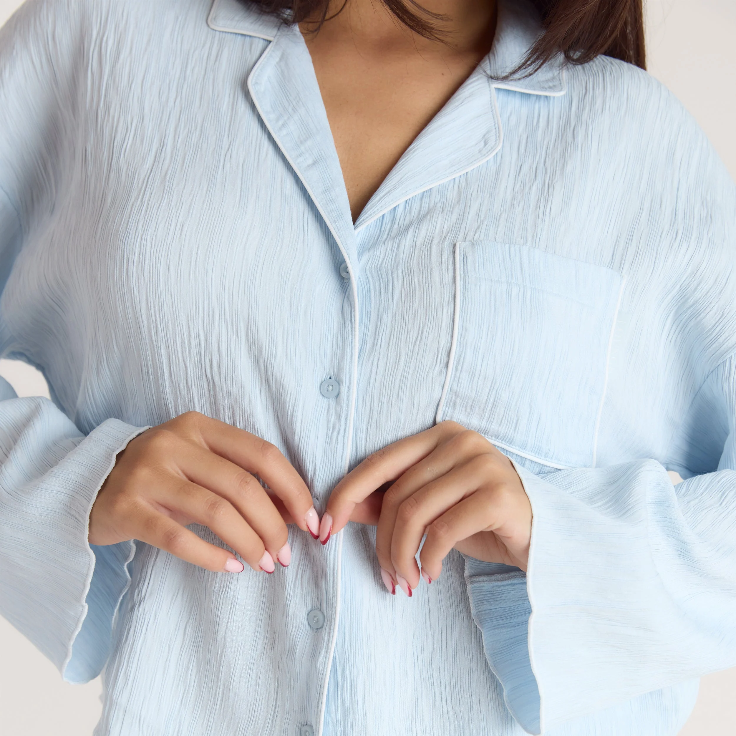 Crinkle Pajama Shirt - Blue - Image 6