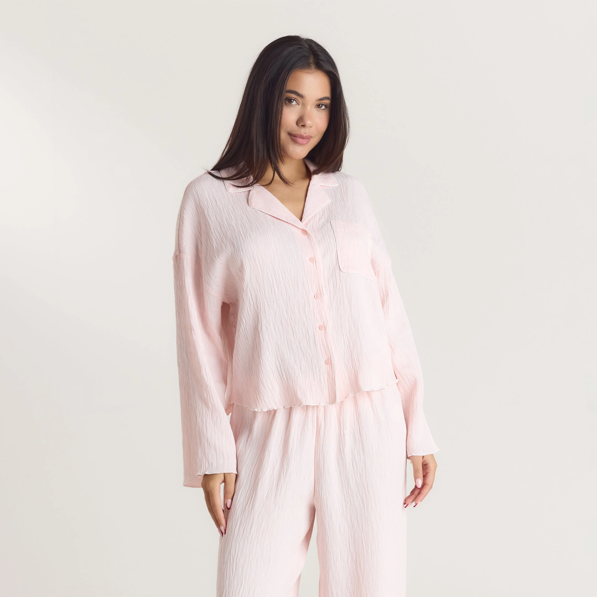 Crinkle Pajama Shirt - Pink - Image 3