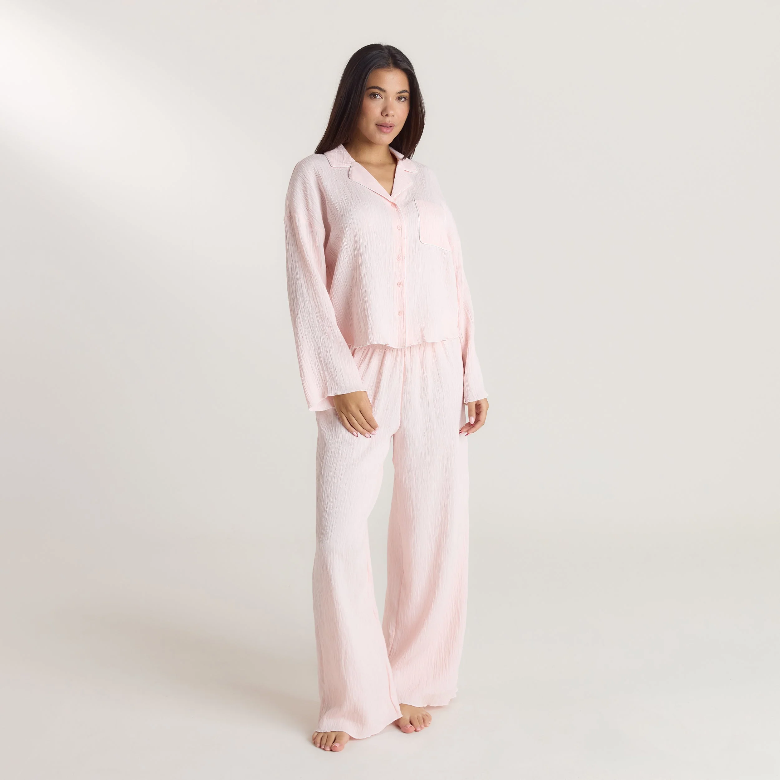 Crinkle Pajama Shirt - Pink - Image 4