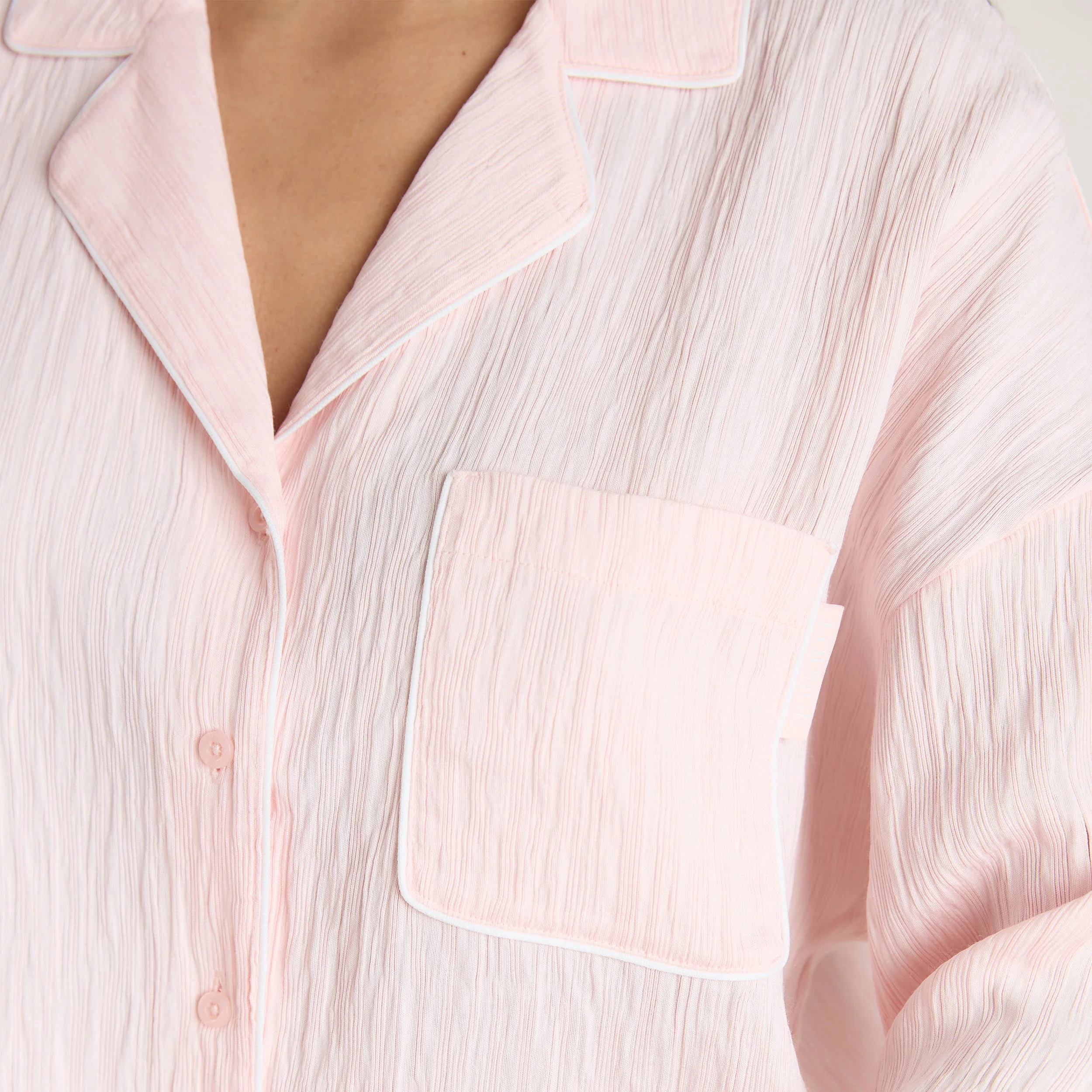Crinkle Pajama Shirt - Pink - Image 5
